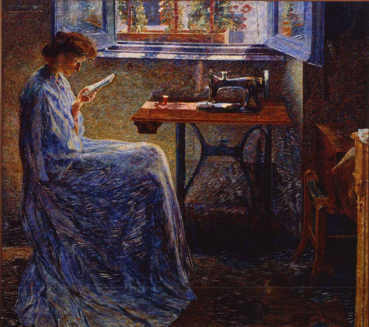 Umberto Boccioni, Il romanzo della cucitrice (1908; olio su tela, 150 x 170 cm; Parma, Collezione Barilla d'Arte Moderna) Umberto Boccioni, Il romanzo della cucitrice (1908; olio su tela, 150 x 170 cm; Parma, Collezione Barilla d'Arte Moderna)