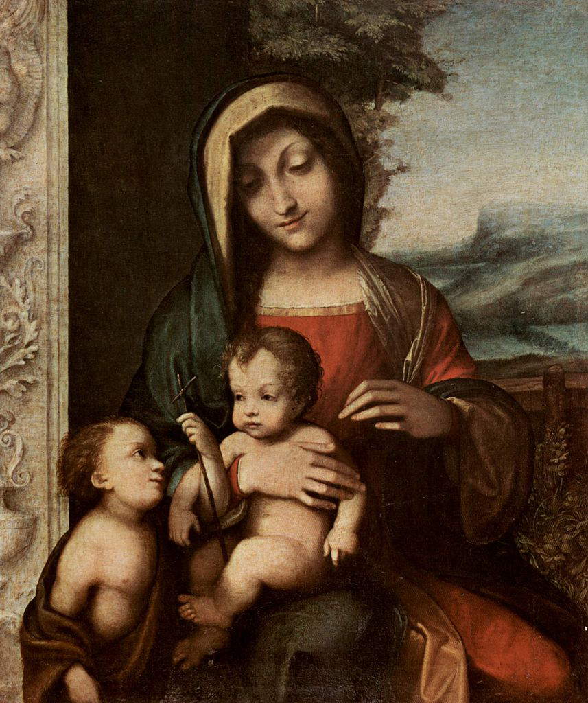Corrège, Madone Bolognini (vers 1514-1519 ; huile sur panneau transférée sur toile, 60 x 51 cm ; Milan, Castello Sforzesco, Pinacoteca, inv. PIN 253)