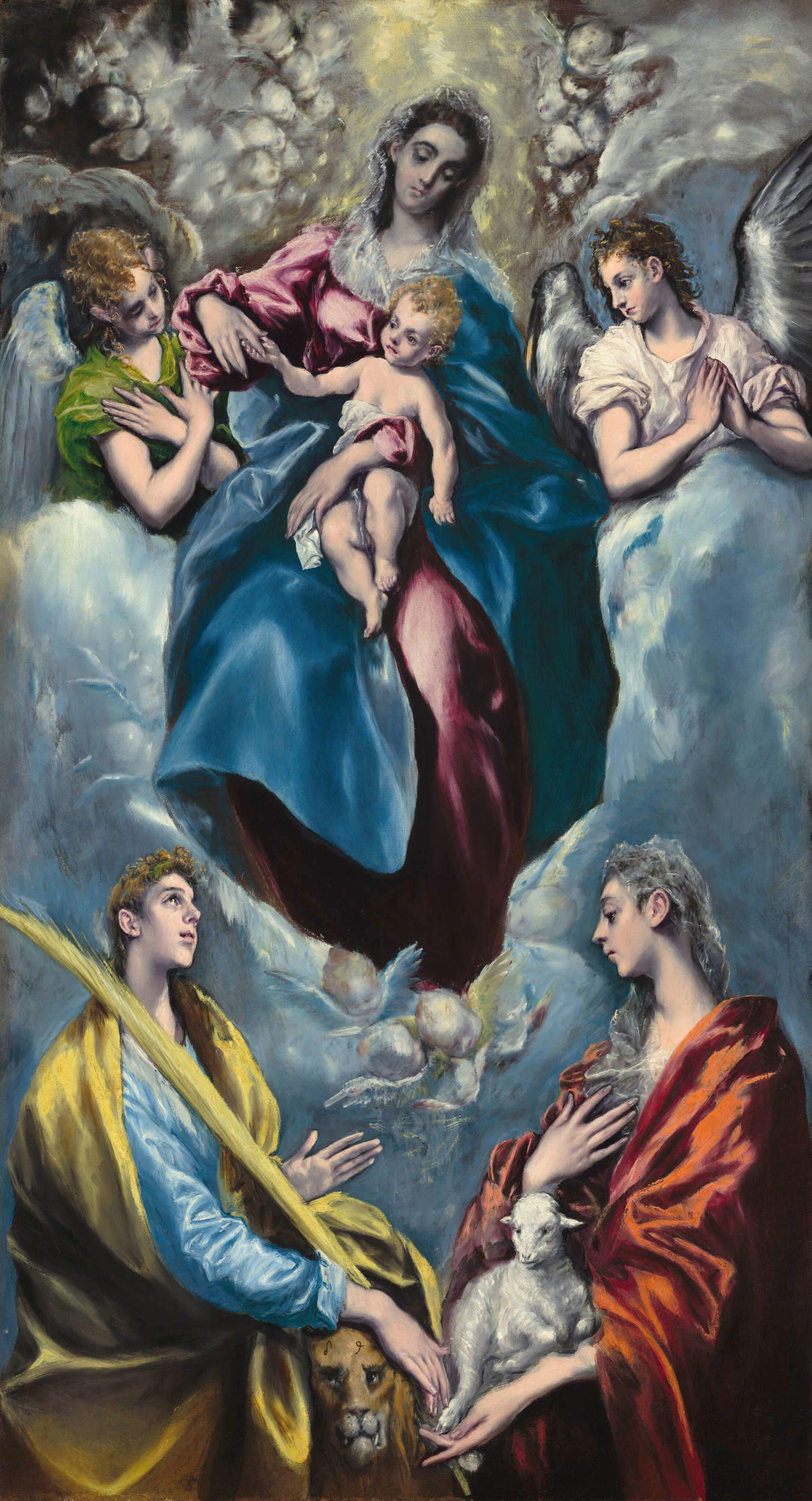 El Greco, Vierge à l'enfant avec les saintes Martina et Agnès (1597-1599 ; huile sur toile, 193,5 x 103 cm ; Washington, National Gallery of Art, Wiedener Collection, inv. 1942.9.26)