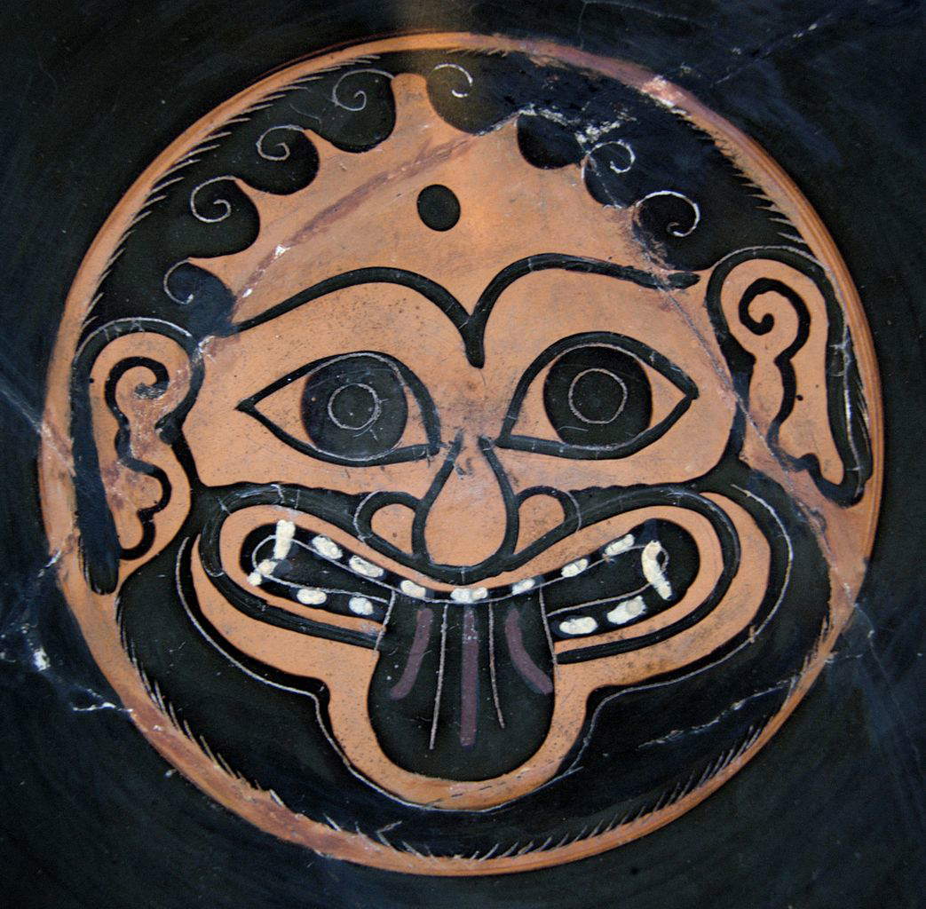 Gruppo di Leagros, Gorgoneion (525-500 a.C. circa; ceramica a figure nere; Parigi, Bibliothèque Nationale, Musée des monnaies, médailles et antiques) Gruppo di Leagros, Gorgoneion (525-500 a.C. circa; ceramica a figure nere; Parigi, Bibliothèque Nationale, Musée des monnaies, médailles et antiques)