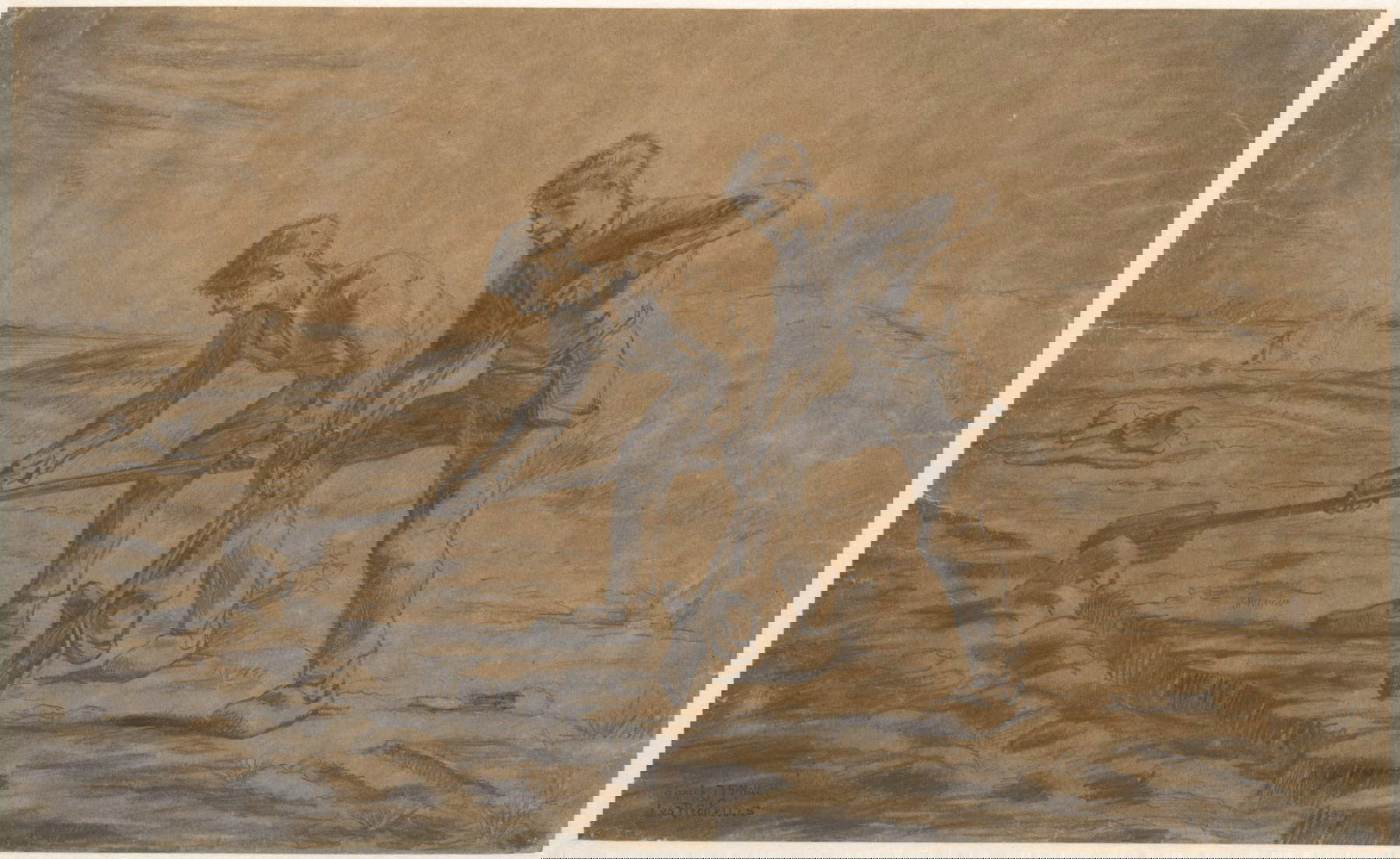 Vincent van Gogh, Deux huissiers, d'après Jean-François Millet (1880 ; crayon et craie noire sur papier de soie, 375 x 615 mm ; Otterlo, Kröller-Müller Museum, KM 119.703) Vincent van Gogh, Deux huissiers, d'après Jean-François Millet (1880 ; crayon et craie noire sur papier de soie, 375 x 615 mm ; Otterlo, Kröller-Müller Museum, KM 119.703)