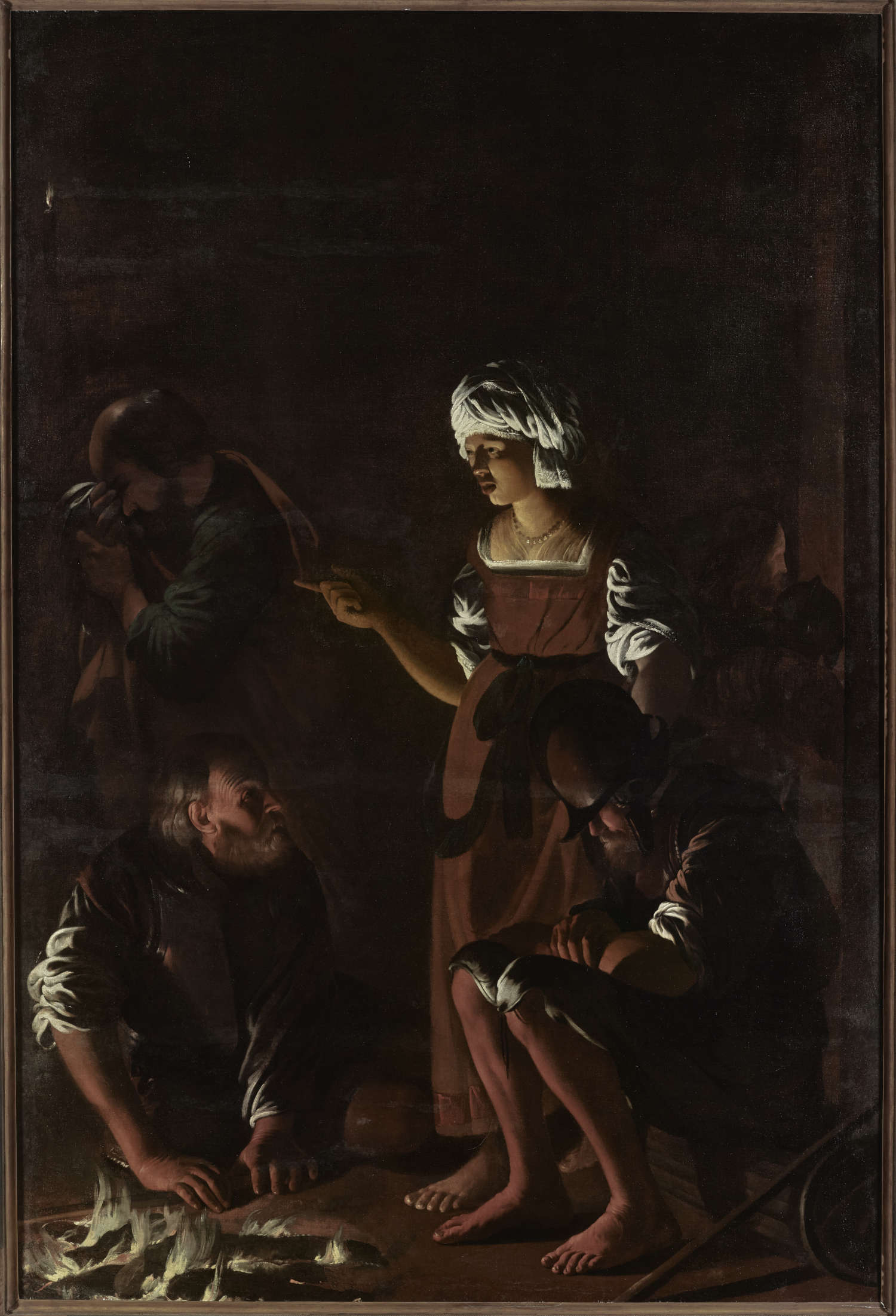 Hendrick ter Brugghen, Negación de Pedro (1605 - 1614; óleo sobre lienzo, 288 x 190 cm; Londres, Colección Spier)