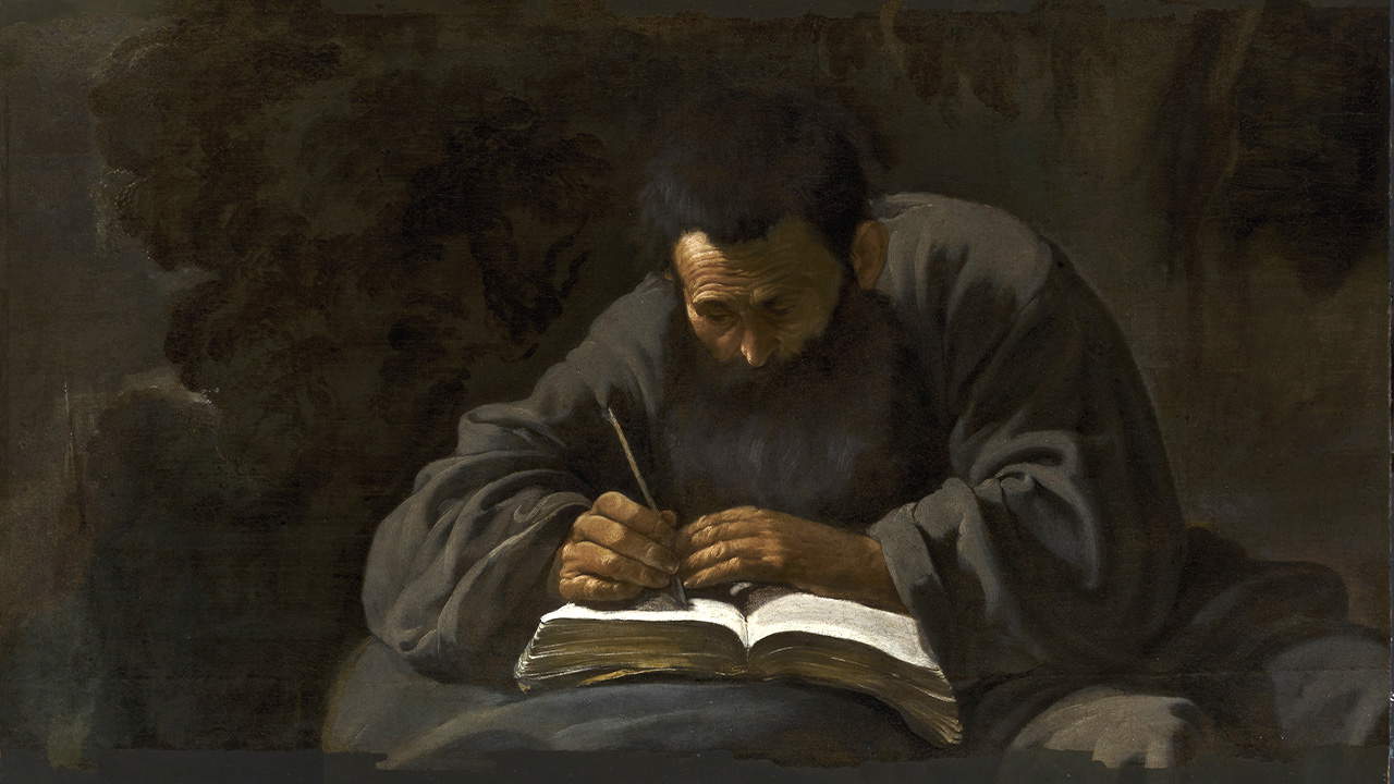 Hendrick ter Brugghen, Santo escribiendo (1614; óleo sobre lienzo, 82 x 141,5 cm; Módena, Galerías Estense). Foto: Galerías Estense / Foto Carlo Vannini