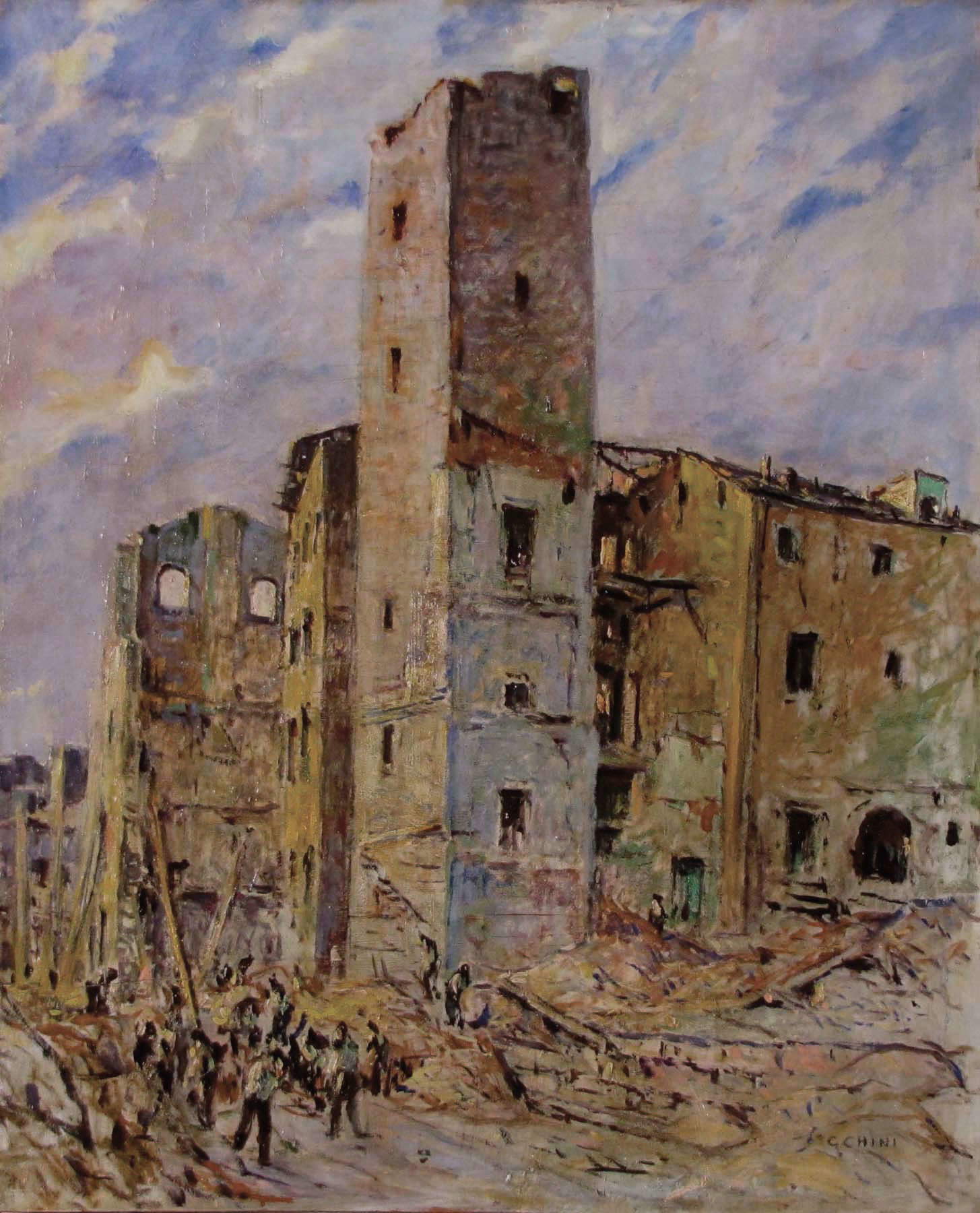 Galileo Chini, Ruins of Florence (1944-1945; oil on plywood, 81 x 65 cm; Montecatini Terme, Fondazione ViVal Banca - Accademia d'Arte D. Scalabrino) Galileo Chini, Ruins of Florence (1944-1945; oil on plywood, 81 x 65 cm; Montecatini Terme, Fondazione ViVal Banca - Accademia d'Arte D. Scalabrino)