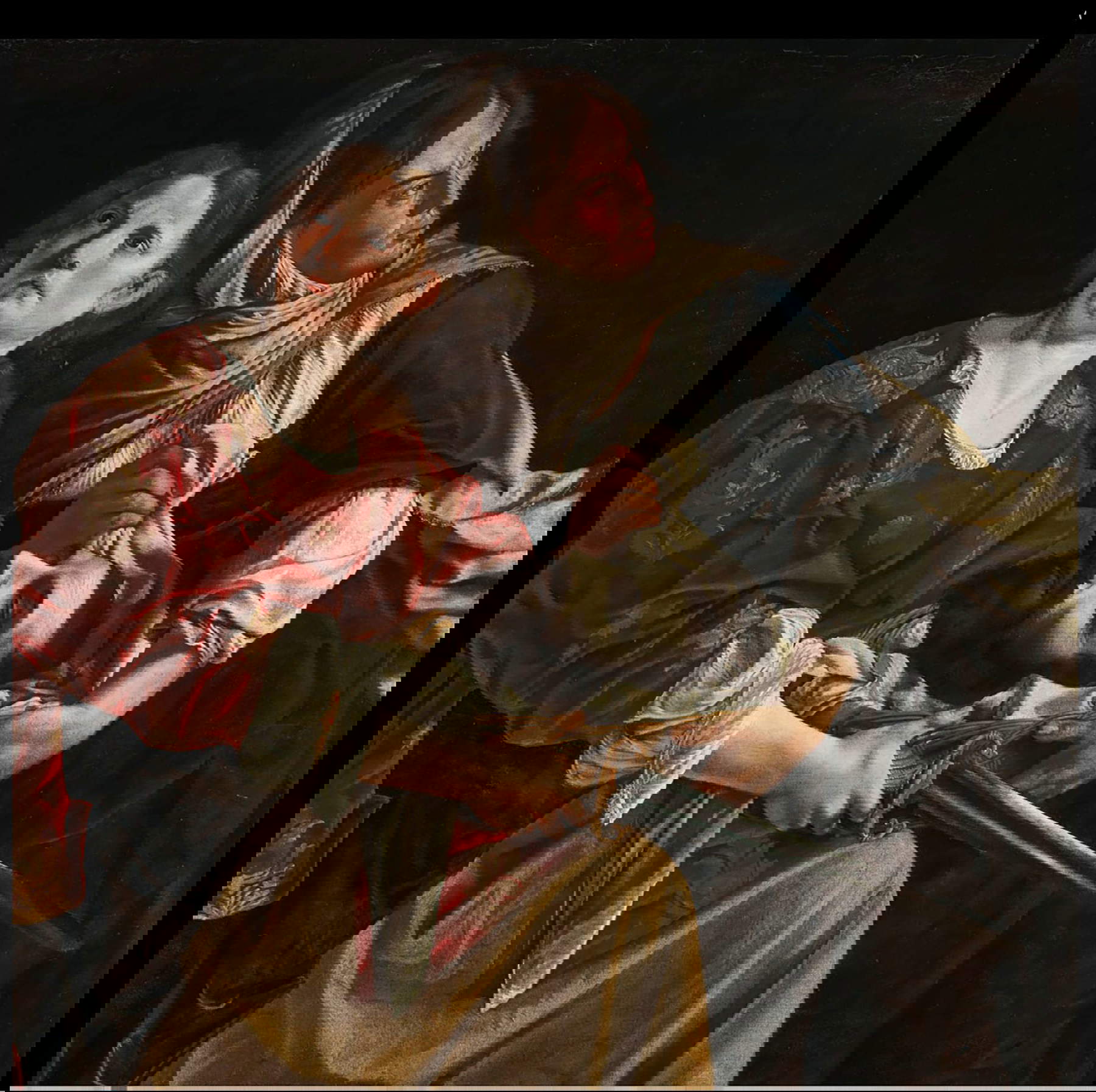 Artemisia Gentileschi, Judith et Abra avec la tête d'Holopherne (1640-1645 ; huile sur toile, 115 &times; 116,5 cm ; Terni, Fondazione Cassa di Risparmio di Terni e Narni, Collection d'art)