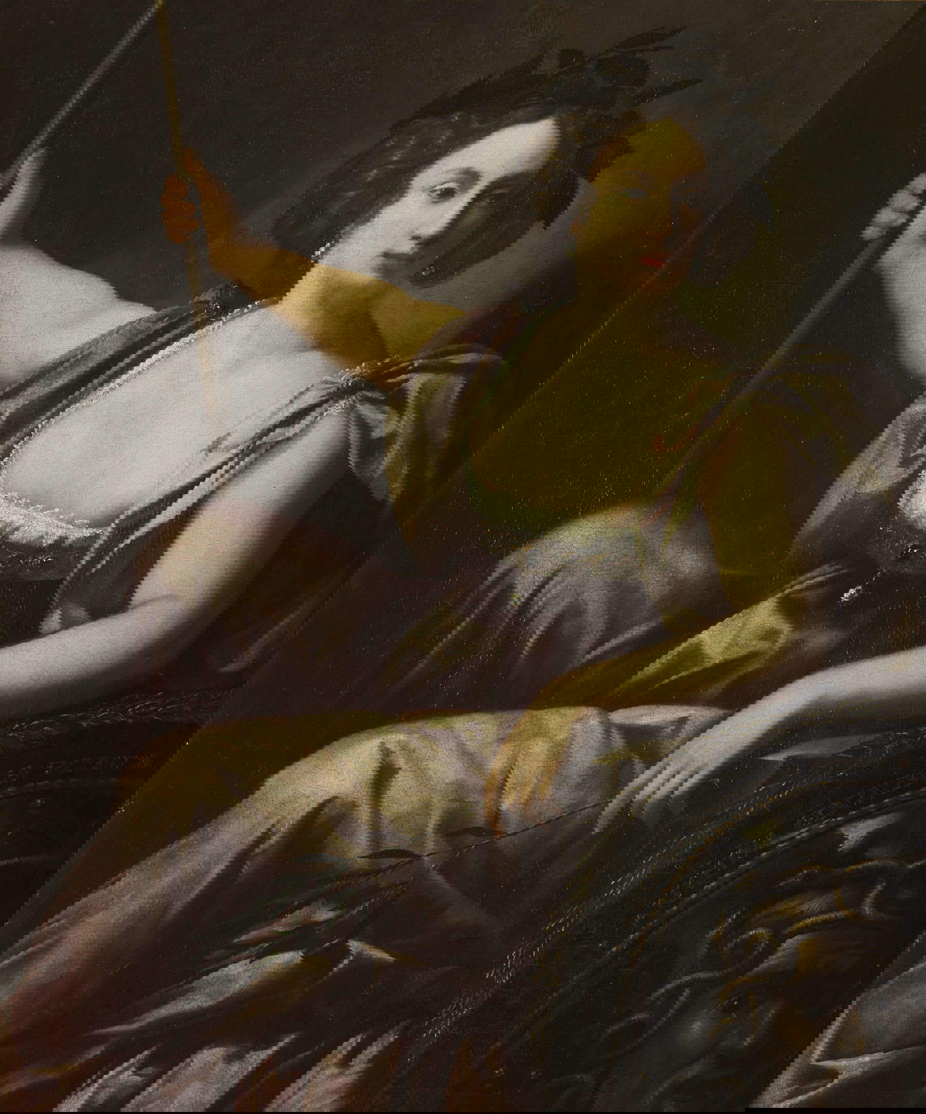 Artemisia Gentileschi, Minerve (vers 1635 ; huile sur toile, 131 &times; 103 cm ; Florence, Galerie des Offices, inv. 1890, n° 8557)