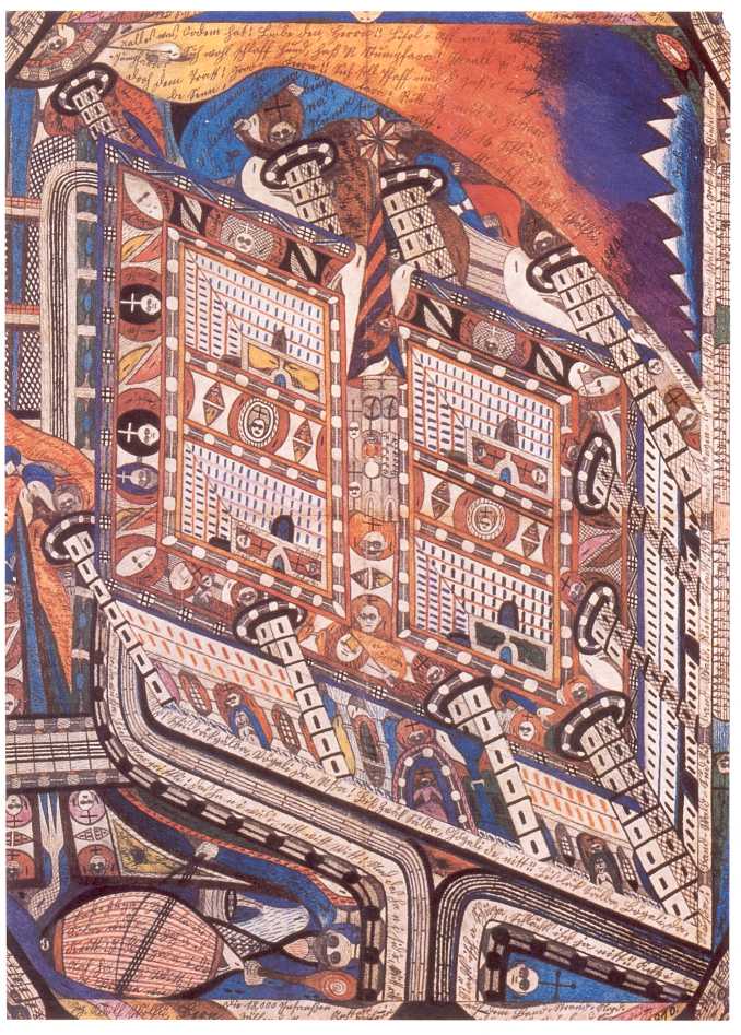 Adolf W&ouml;lfli, Irren-Anstalt Band-Hain (1910; Farbstifte auf Papier, 99,7 x 72 cm; Lausanne, Collection de l'Art Brut)