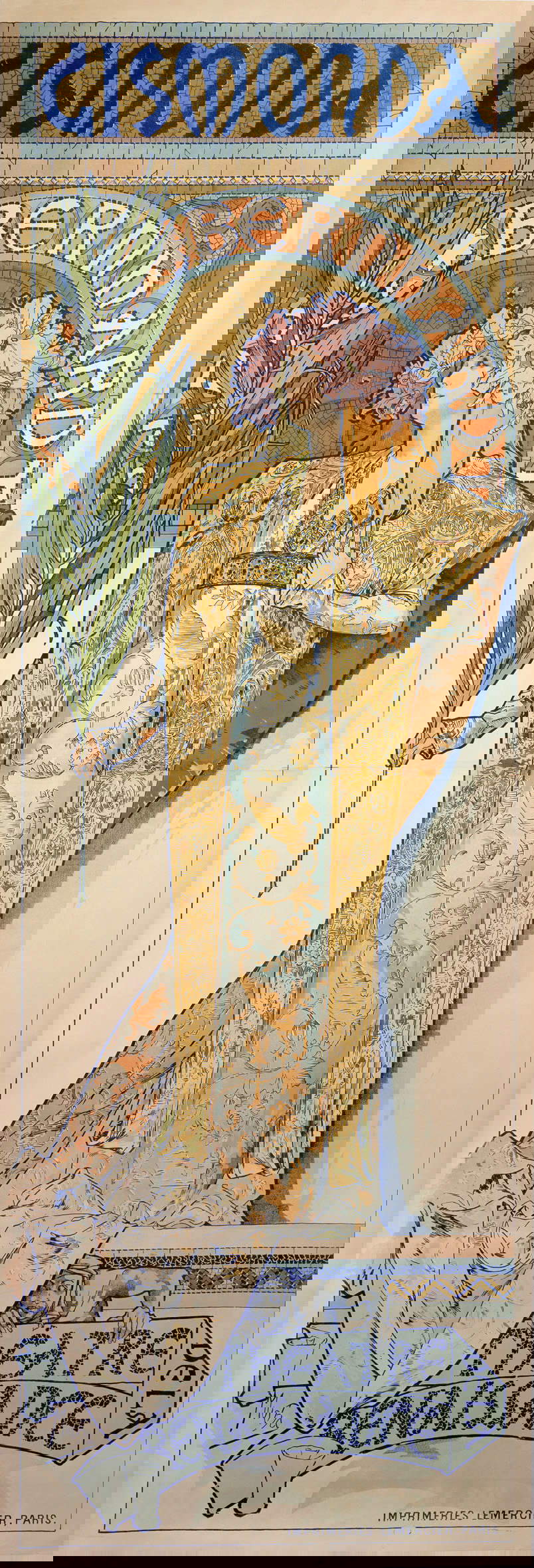 Alfons Mucha, Gismonda (1894; litografía en color, 216x74,2 cm) © Mucha Trust 2023 Alfons Mucha, Gismonda (1894; litografía en color, 216x74,2 cm) © Mucha Trust 2023