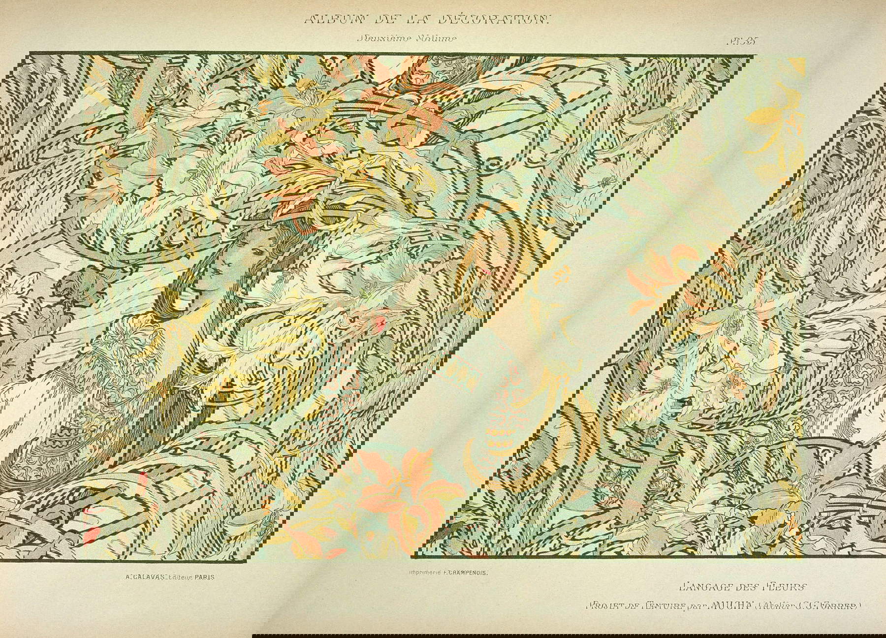 Alfons Mucha, Langage des Fleurs - Placa 35 Album de la Decoration (c. 1900; litografía en color, 47x57 cm) © Mucha Trust 2023 Alfons Mucha, Langage des Fleurs - Placa 35 Album de la Decoration (c. 1900; litografía en color, 47x57 cm) © Mucha Trust 2023