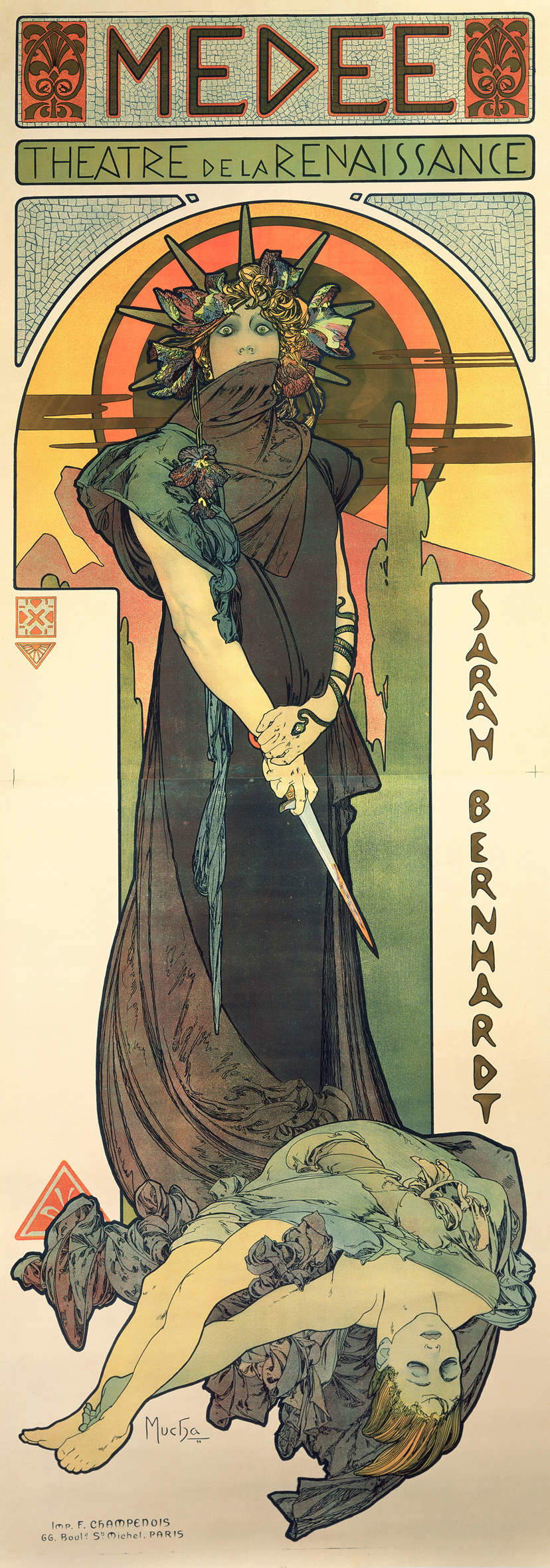 Alfons Mucha, Médée (1898; litografía en color, 206x76 cm) © Mucha Trust 2023 Alfons Mucha, Médée (1898; litografía en color, 206x76 cm) © Mucha Trust 2023