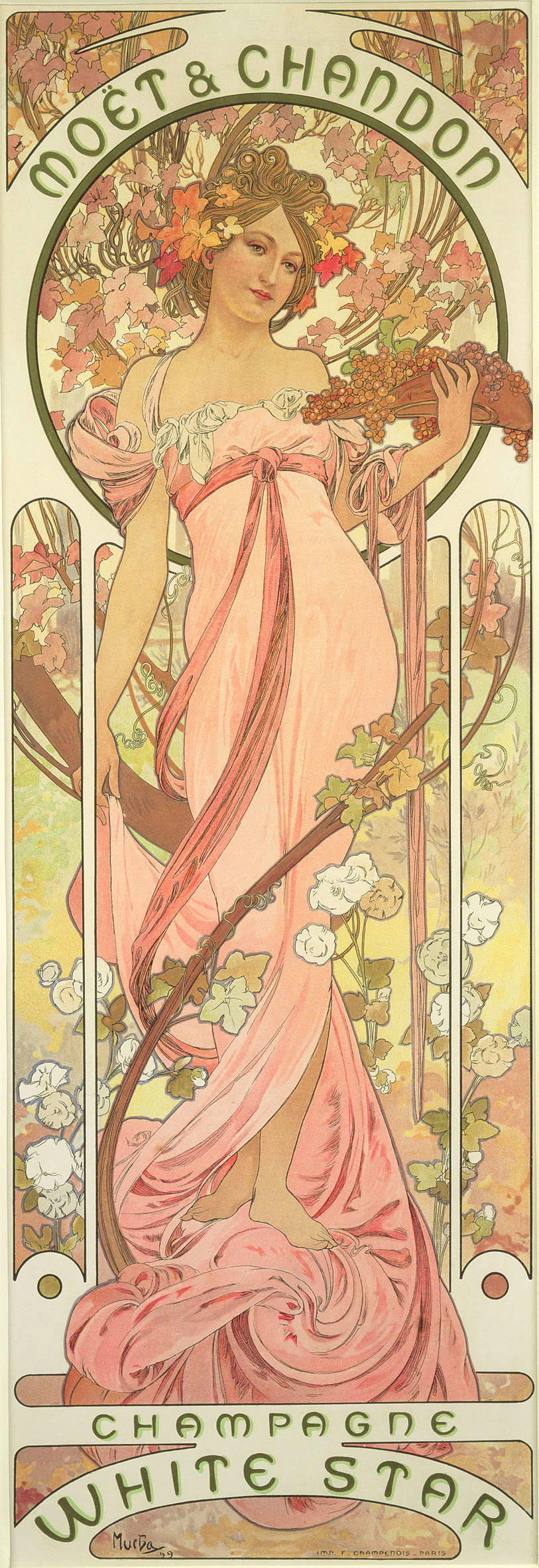 Alfons Mucha, Moët & Chandon: Champagne White Star (1899; litografía en color, 60x20 cm) © Mucha Trust 2023 Alfons Mucha, Moët & Chandon: Champagne White Star (1899; litografía en color, 60x20 cm) © Mucha Trust 2023