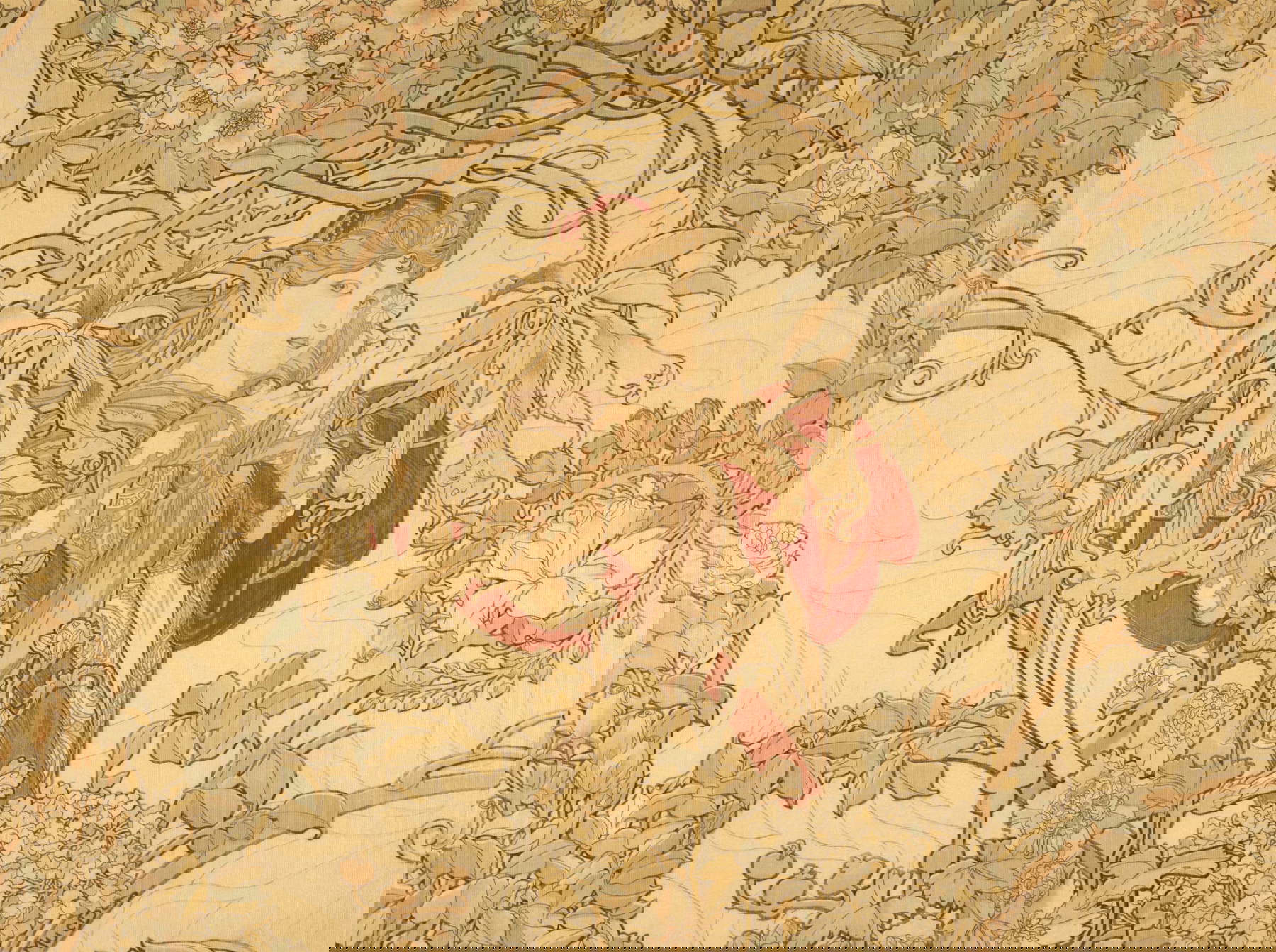 Alfons Mucha, Dessin textile : Femme tenant une marguerite (1900 ; Tissu, 60x78,5 cm) © Mucha Trust 2023 Alfons Mucha, Dessin textile : Femme tenant une marguerite (1900 ; Tissu, 60x78,5 cm) © Mucha Trust 2023