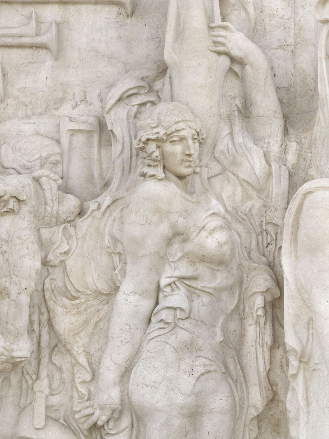 Angelo Zanelli, Figure féminine, détail de l'œuvre dans la frise gauche, après restauration (2023). Rome, VIVE - Vittoriano et Palazzo Venezia © MiC, VIVE - Vittoriano et Palazzo Venezia. Photo de Mauro Magliani. Angelo Zanelli, Figure féminine, détail de l'œuvre dans la frise gauche, après restauration (2023). Rome, VIVE - Vittoriano et Palazzo Venezia © MiC, VIVE - Vittoriano et Palazzo Venezia. Photo de Mauro Magliani.
