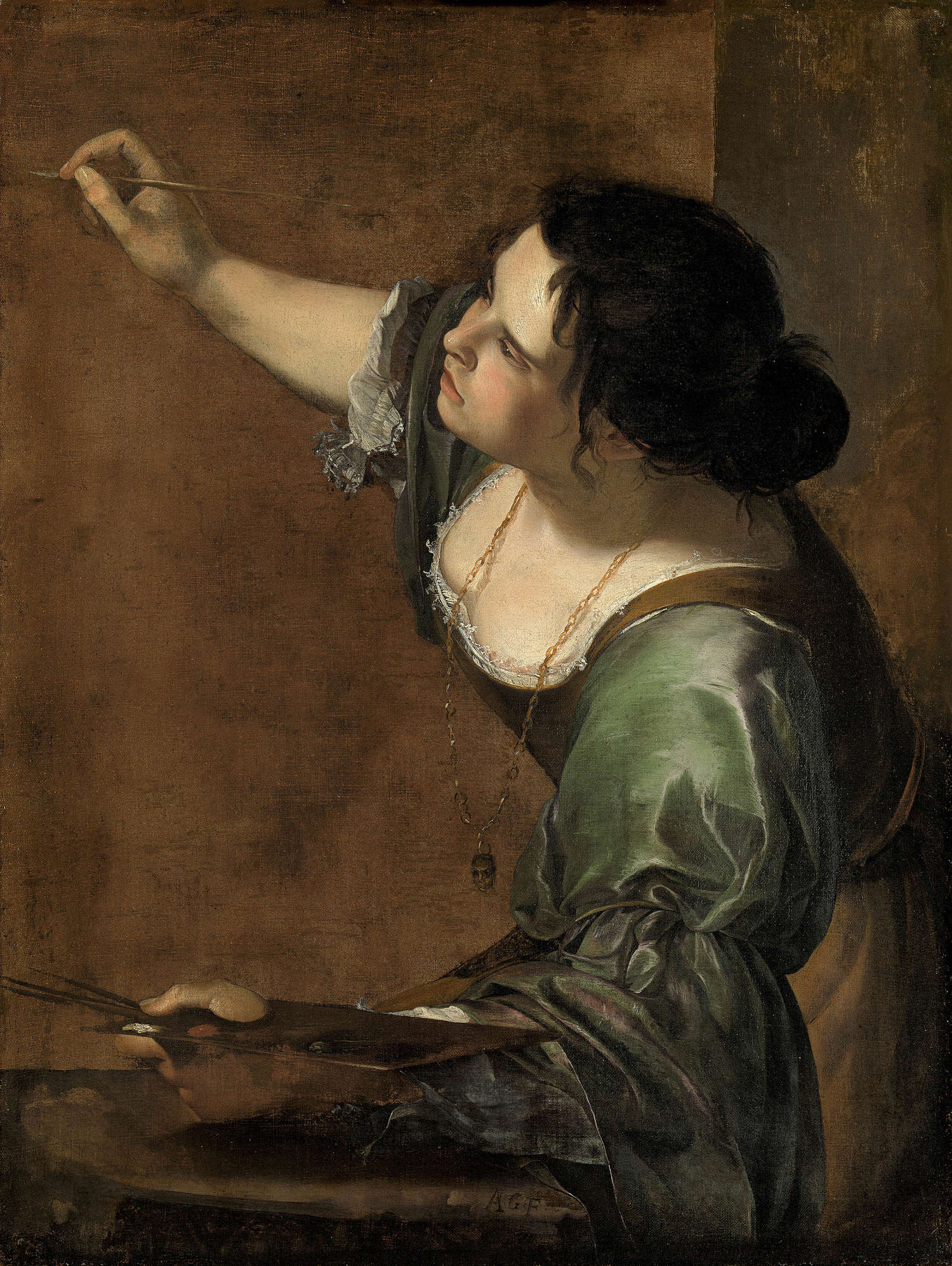 Artemisia Gentileschi, Autoritratto come pittura (1638-1639; olio su tela, 98,6 x 75,2 cm; Londra, Kensington Palace)