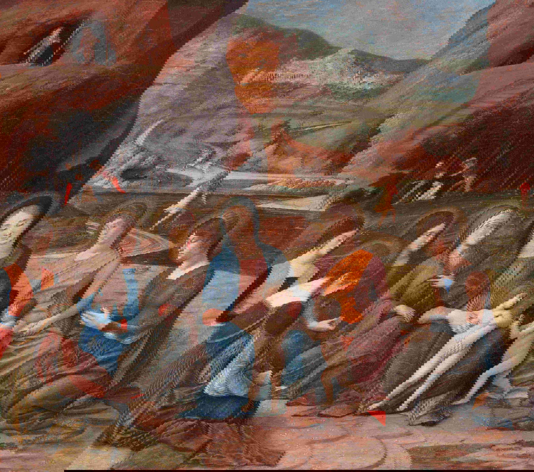 Andrea Mantegna (attr.), Vierge à l'enfant, saint Jean et six saints (vers 1497-1500 ; tempera sur panneau transférée sur toile, 55,9 x 42,6 cm ; Boston, Isabella Stewart Gardner Museum)