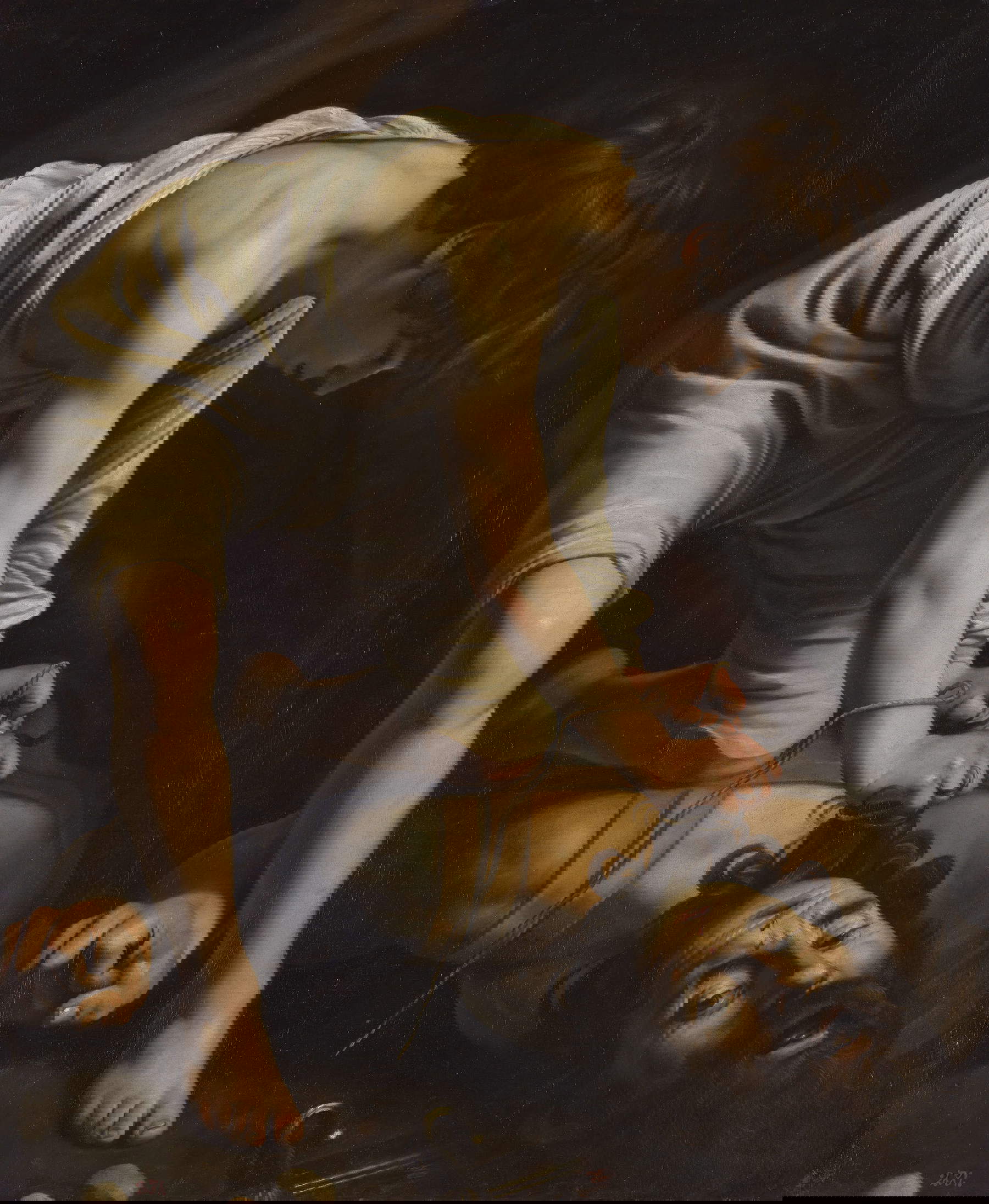 Caravaggio, David mit dem Kopf des Goliath (um 1600; Öl auf Leinwand, 110,4 x 91,3 cm; Madrid, Prado). Nach der Restaurierung