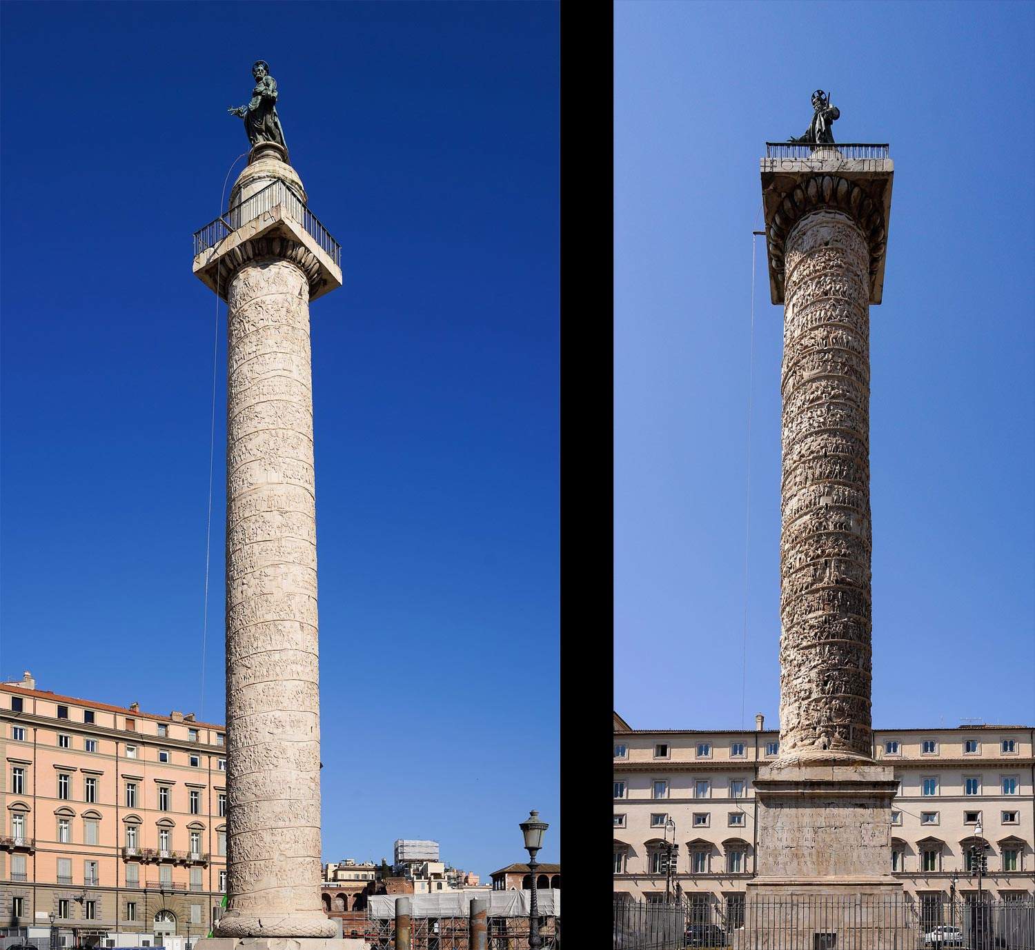 Appel d'Italia Nostra : protéger la colonne de Trajan et la colonne de Marc Aurèle avec des étuis