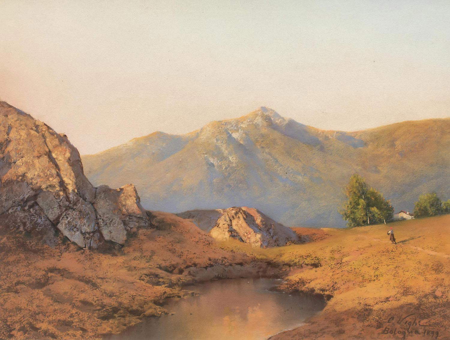 Coriolano Vighi, Paisaje (1899; pastel sobre papel, 40 x 52 cm; Bolonia, Museo Ottocento)