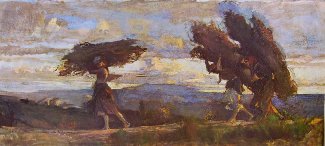 Cristiano Banti, Holzfäller mit Faggots (um 1881-1889; Öl auf Leinwand, 62,5 x 134 cm; Florenz, Galleria d'Arte Moderna di Palazzo Pitti)