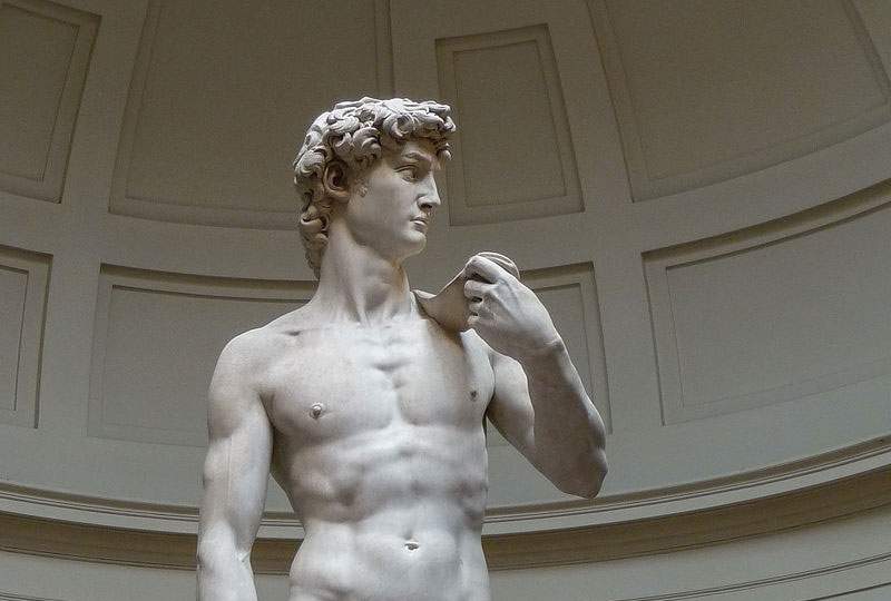 Glasgow, rejected subway advertisement with Michelangelo's David: pea can be seen
