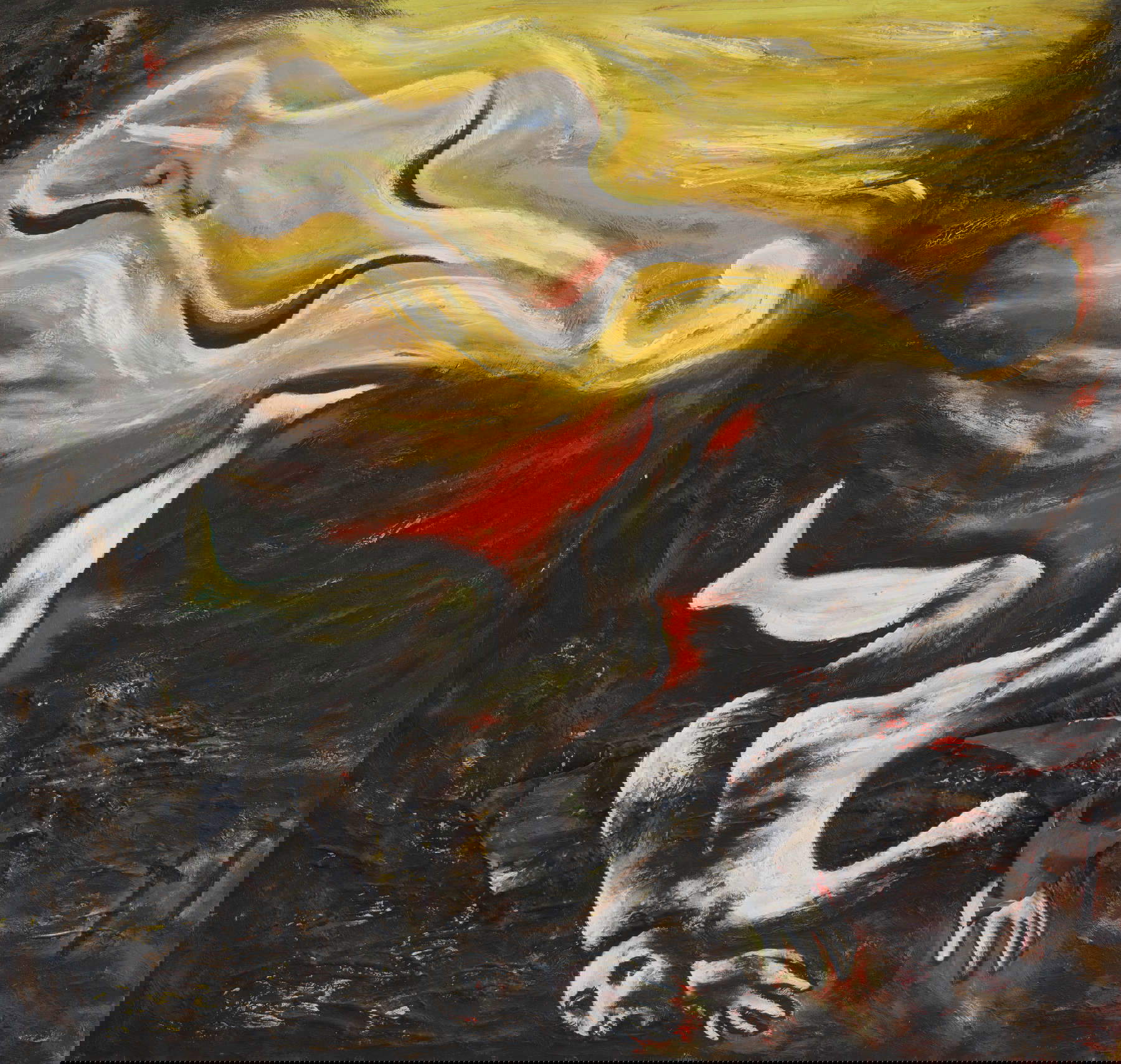 Enzo Cucchi, Musica ebbra (1982; olio, tecnica mista e collage su tela, 190 x 200 cm) Enzo Cucchi, Musica ebbra (1982; olio, tecnica mista e collage su tela, 190 x 200 cm)