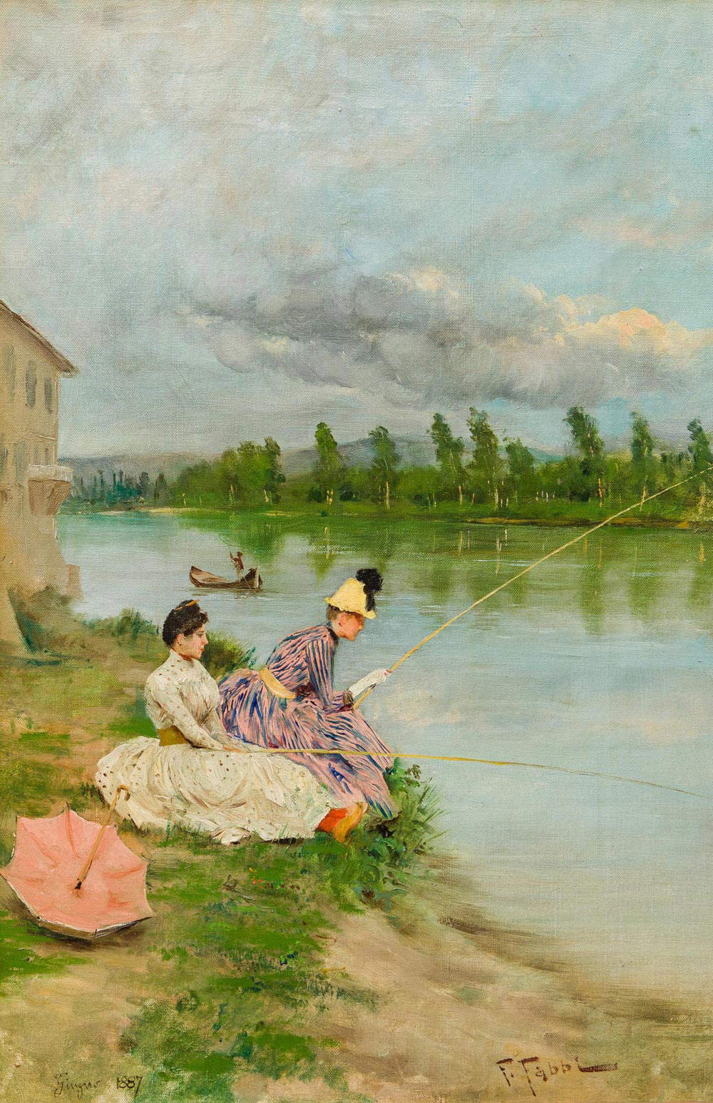 Fabio Fabbi, Pescatrici sull'Arno alla Casaccia di Bellariva (junio de 1887; óleo sobre lienzo, 43 x 32 cm; Bolonia, Museo Ottocento)