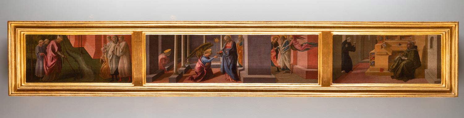 Filippo Lippi, Predella Barbadori (1437-1439 circa; tempera su tavola; Firenze, Le Gallerie degli Uffizi, inv.1890 n.8351) Filippo Lippi, Predella Barbadori (1437-1439 circa; tempera su tavola; Firenze, Le Gallerie degli Uffizi, inv.1890 n.8351)
