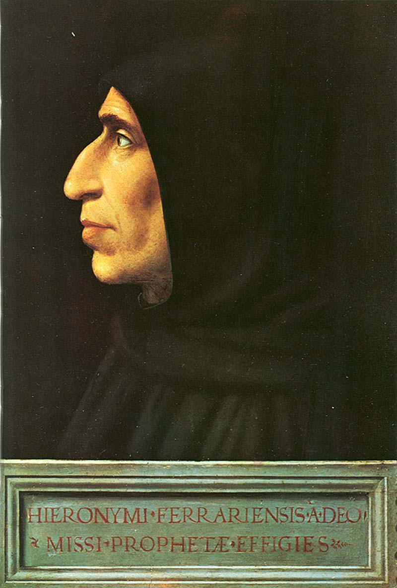 Fra' Bartolomeo, Portrait de Savonarole (1498-1499 ; panneau, 46,5 x 52,5 cm ; Florence, Museo Nazionale di San Marco) Fra' Bartolomeo, Portrait de Savonarole (1498-1499 ; panneau, 46,5 x 52,5 cm ; Florence, Museo Nazionale di San Marco)