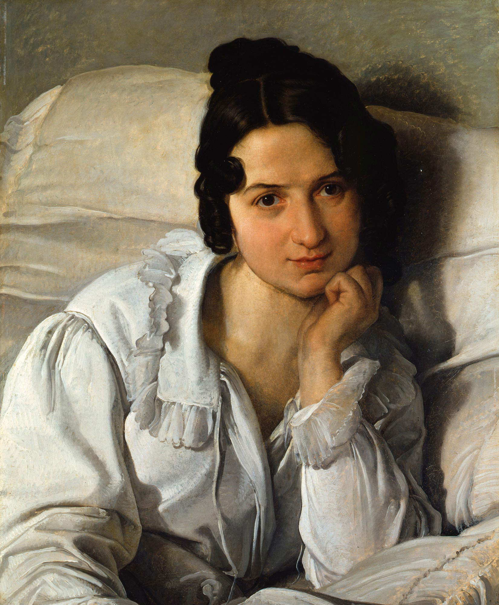 Francesco Hayez, Portrait of Carolina Zucchi in Bed (The Sick) (1822; oil on panel, 60 x 49.5 cm; Turin, GAM - Galleria Civica d'Arte Moderna e Contemporanea) Francesco Hayez, Portrait of Carolina Zucchi in Bed (The Sick) (1822; oil on panel, 60 x 49.5 cm; Turin, GAM - Galleria Civica d'Arte Moderna e Contemporanea)