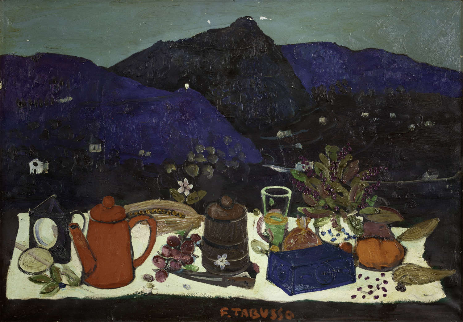 Francesco Tabusso, Natura morta davanti al Musin&egrave; (1969; olio su tela, 70 x 100 cm)