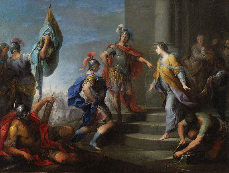 Francesco Vellani, La continenza di Scipione (olio su tela, 112 x 151 cm; Modena, Collezione BPER Banca) Francesco Vellani, La continenza di Scipione (olio su tela, 112 x 151 cm; Modena, Collezione BPER Banca)