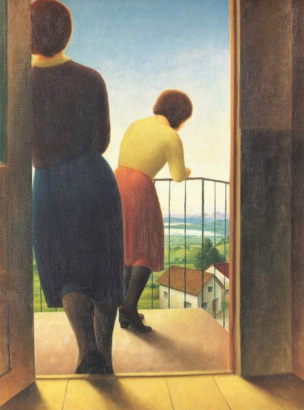 Georg Schrimpf, Au balcon (1927 ; huile sur toile, 93 x 72 cm ; Bâle, Kunstmuseum) Georg Schrimpf, Au balcon (1927 ; huile sur toile, 93 x 72 cm ; Bâle, Kunstmuseum)