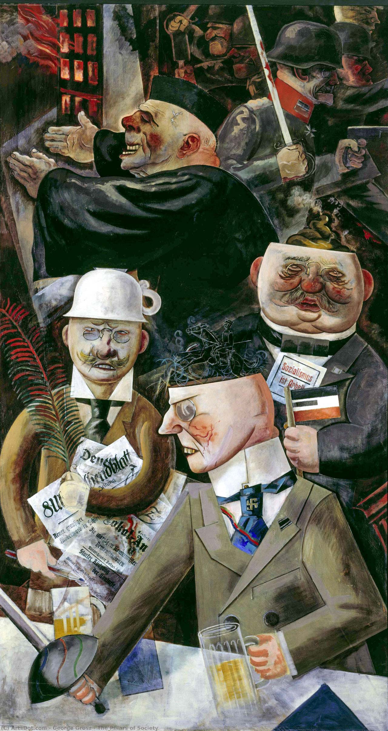 George Grosz, Les piliers de la société (1926 ; huile sur toile, 108 x 200 cm ; Berlin, Staatliche Museen) George Grosz, Les piliers de la société (1926 ; huile sur toile, 108 x 200 cm ; Berlin, Staatliche Museen)