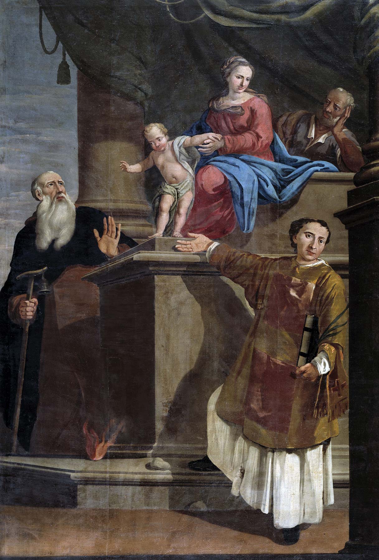 Giacomo Ceruti, Heilige Familie mit den Heiligen Stephanus und Antonius Abt (Rino di Sonico, Pfarrkirche von Sant'Antonio Abate) Giacomo Ceruti, Heilige Familie mit den Heiligen Stephanus und Antonius Abt (Rino di Sonico, Pfarrkirche von Sant'Antonio Abate)