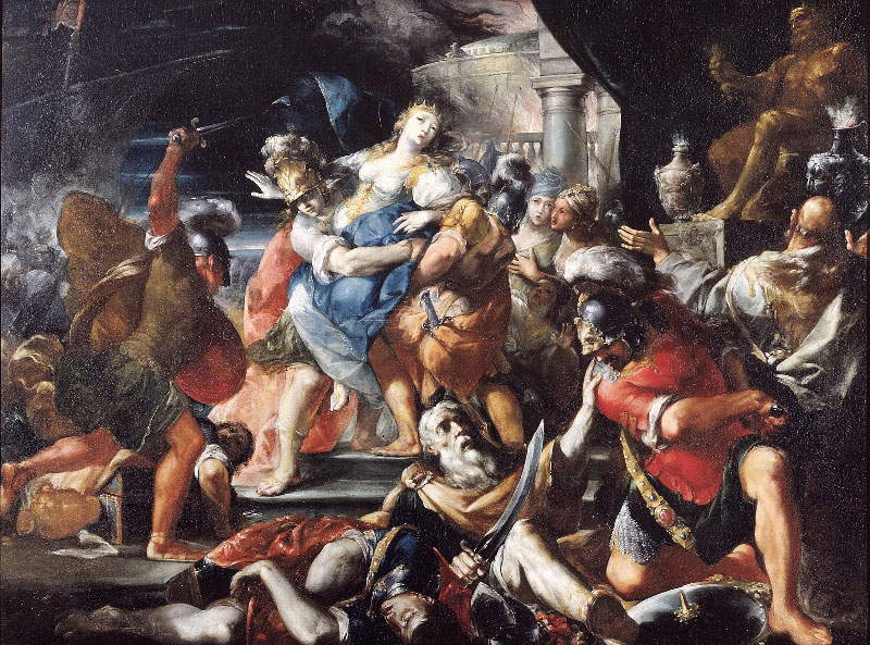 Giovan Gioseffo Dal Sole, Morte di Priamo (olio su tela, 113 x 154 cm; Modena, Collezione BPER Banca) Giovan Gioseffo Dal Sole, Morte di Priamo (olio su tela, 113 x 154 cm; Modena, Collezione BPER Banca)