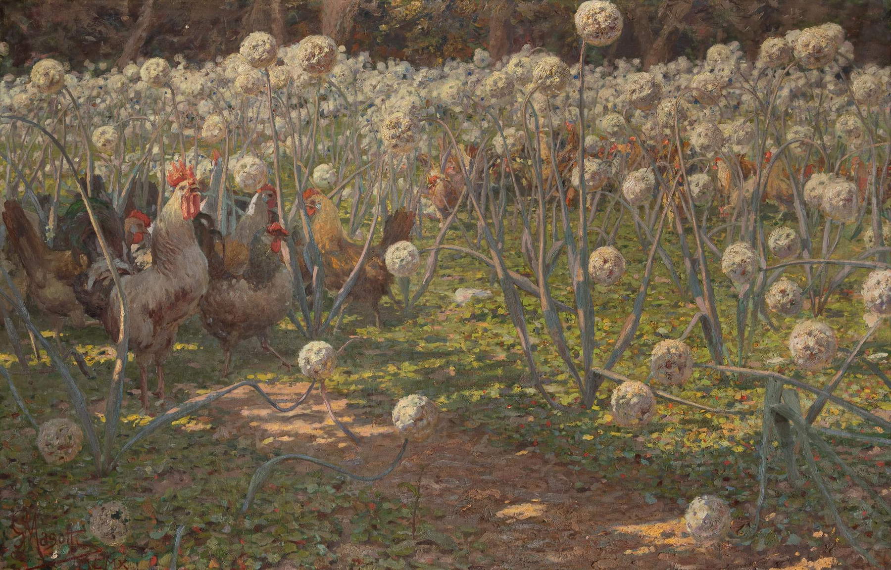 Giovanni Masotti, Chantecler et son royaume (1910 ; huile sur toile, 70 x 110 cm ; collection privée) Giovanni Masotti, Chantecler et son royaume (1910 ; huile sur toile, 70 x 110 cm ; collection privée)