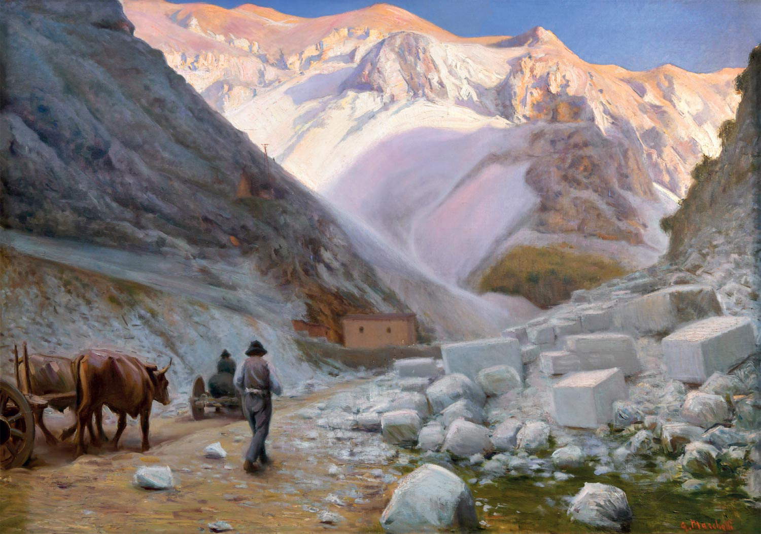 Giulio Marchetti, Sunset at the Quarries (1925; oil on canvas, 145x207 cm; Carrara, Academy of Fine Arts) Giulio Marchetti, Sunset at the Quarries (1925; oil on canvas, 145x207 cm; Carrara, Academy of Fine Arts)