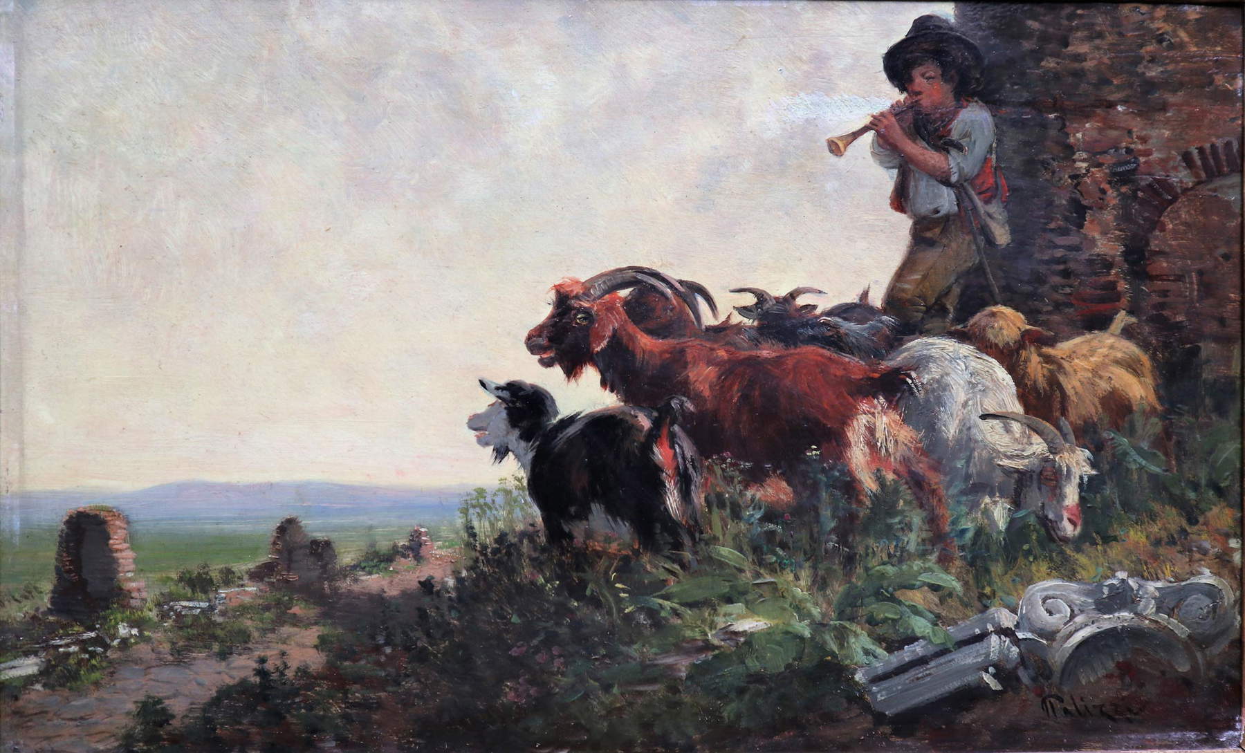 Giuseppe Palizzi, Shepherd boy and goats by the Appian Way (oil on panel; Private collection) Giuseppe Palizzi, Shepherd boy and goats by the Appian Way (oil on panel; Private collection)