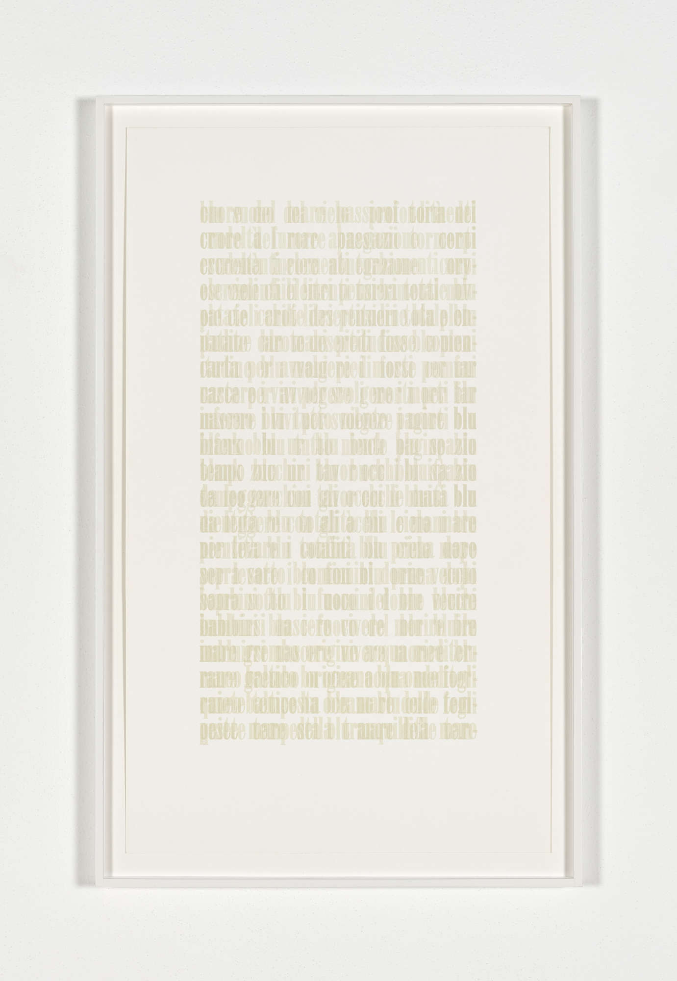 Irma Blank, Escritos radicales, Abecedarium 4-1-91 (1991; óleo sobre lienzo, 206 x 70 cm). Por concesión de Irma Blank Estate, Milán, y P420, Bolonia.