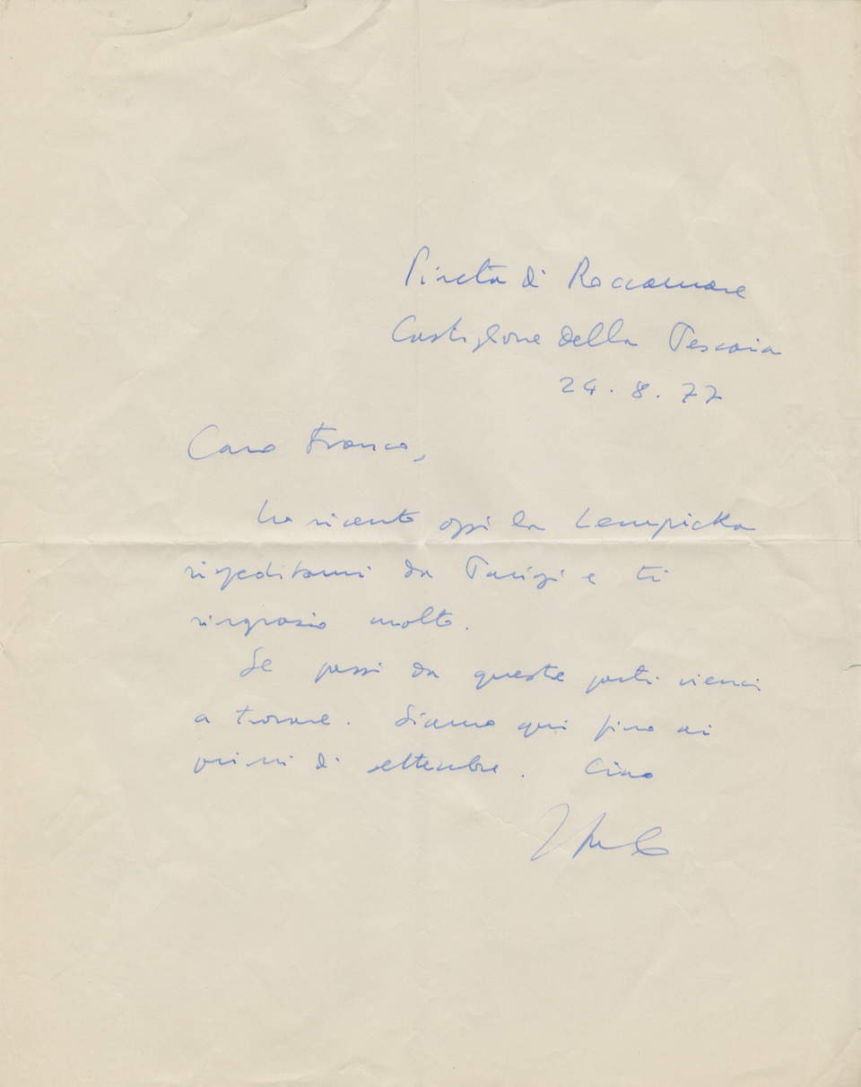 Lettera inviata da Calvino a Ricci dalla casa di Castiglione della Pescaia il 24 agosto 1977 Lettera inviata da Calvino a Ricci dalla casa di Castiglione della Pescaia il 24 agosto 1977