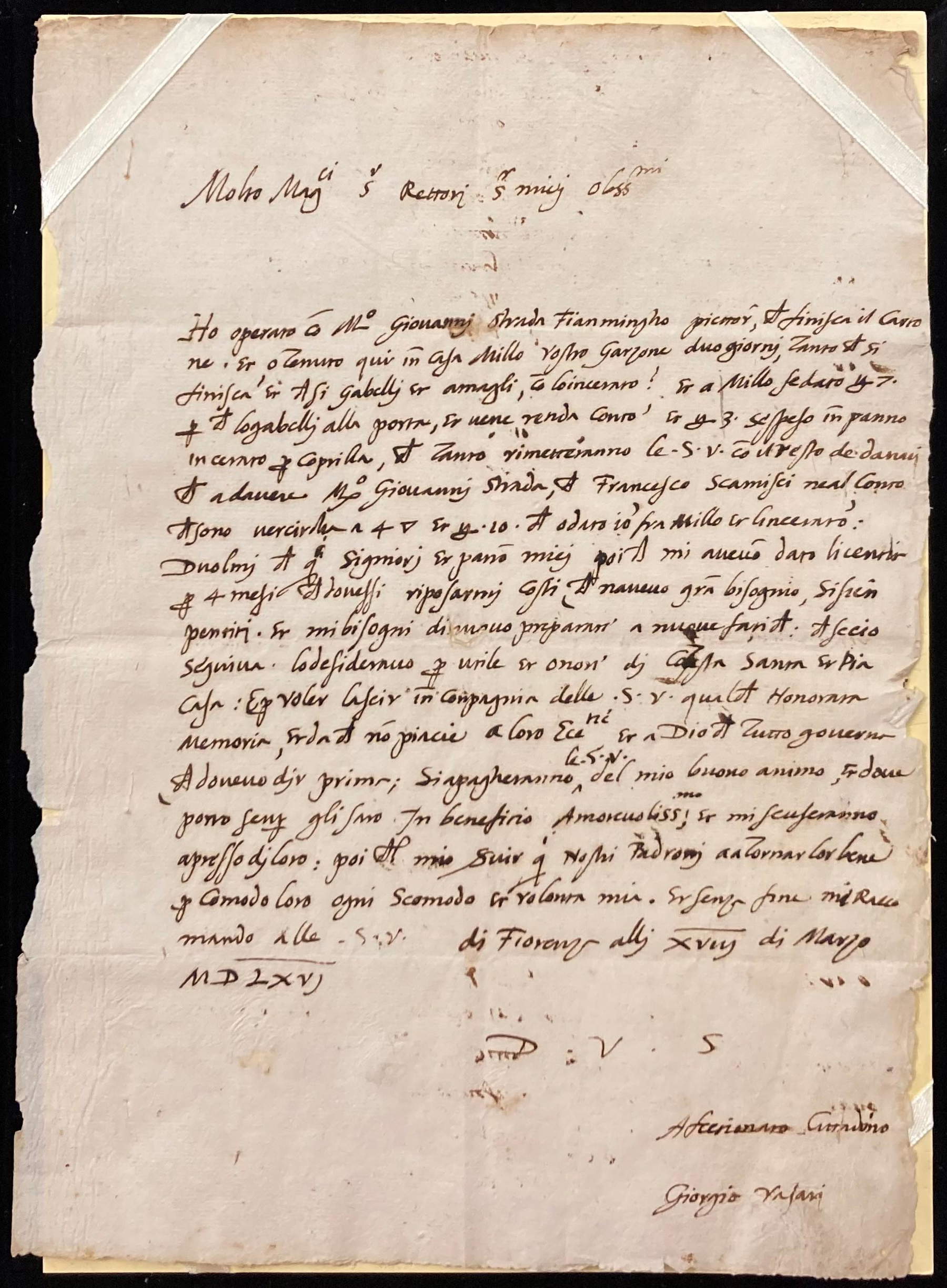 Carta de Giorgio Vasari a la Fraternita dei Laici