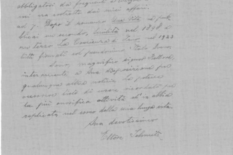 Scoperta nell'Archivio storico dell'Università di Trieste una lettera inedita di Svevo 