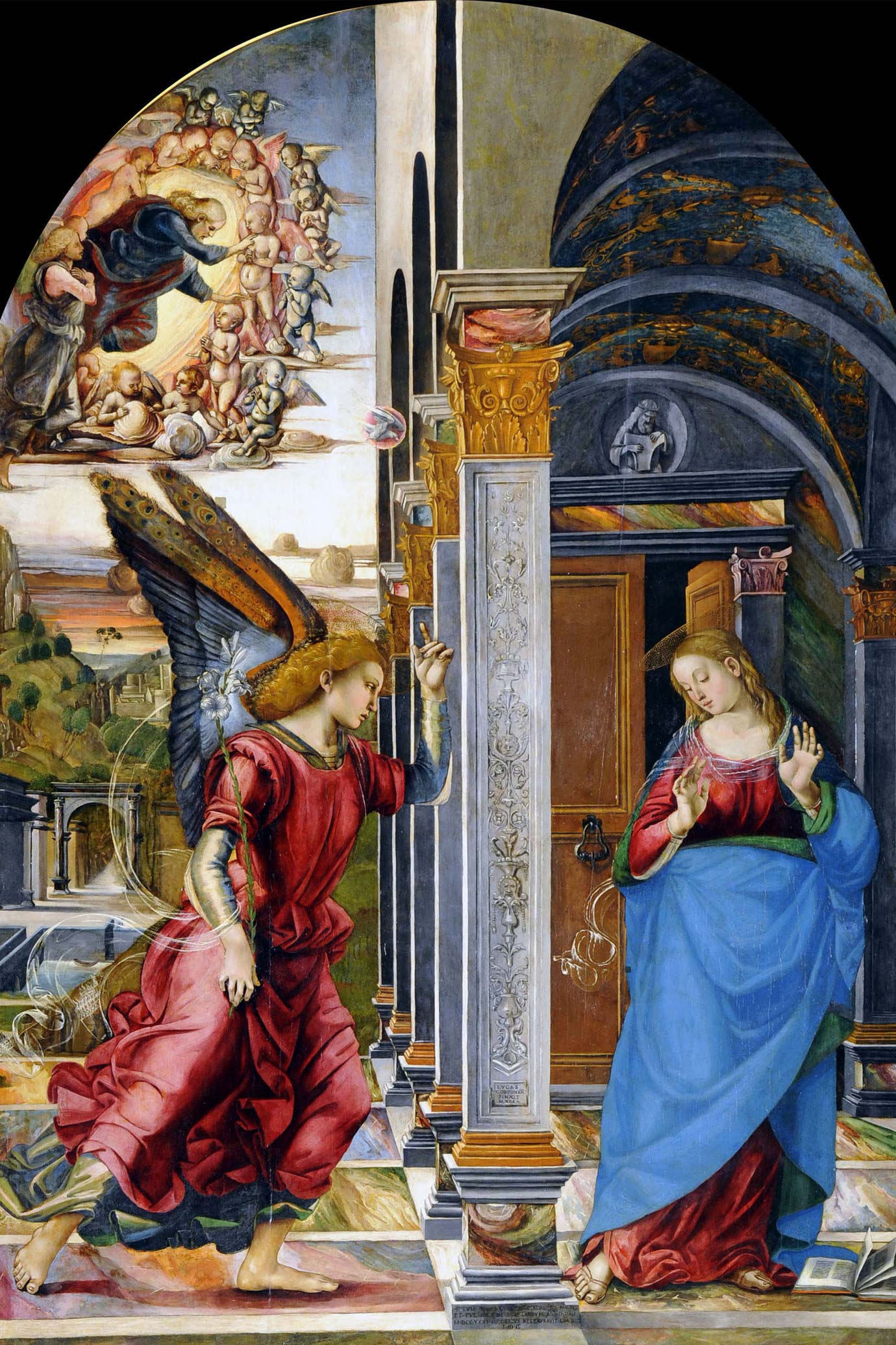 Luca Signorelli, Annunciazione (1491; olio su tavola; Volterra, Pinacoteca Civica) Luca Signorelli, Annunciazione (1491; olio su tavola; Volterra, Pinacoteca Civica)