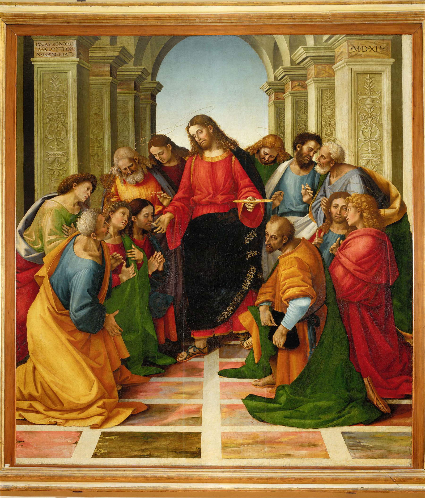 Luca Signorelli, Comunione degli Apostoli (1512; olio su tavola; Cortona, Museo Diocesano) Luca Signorelli, Comunione degli Apostoli (1512; olio su tavola; Cortona, Museo Diocesano)