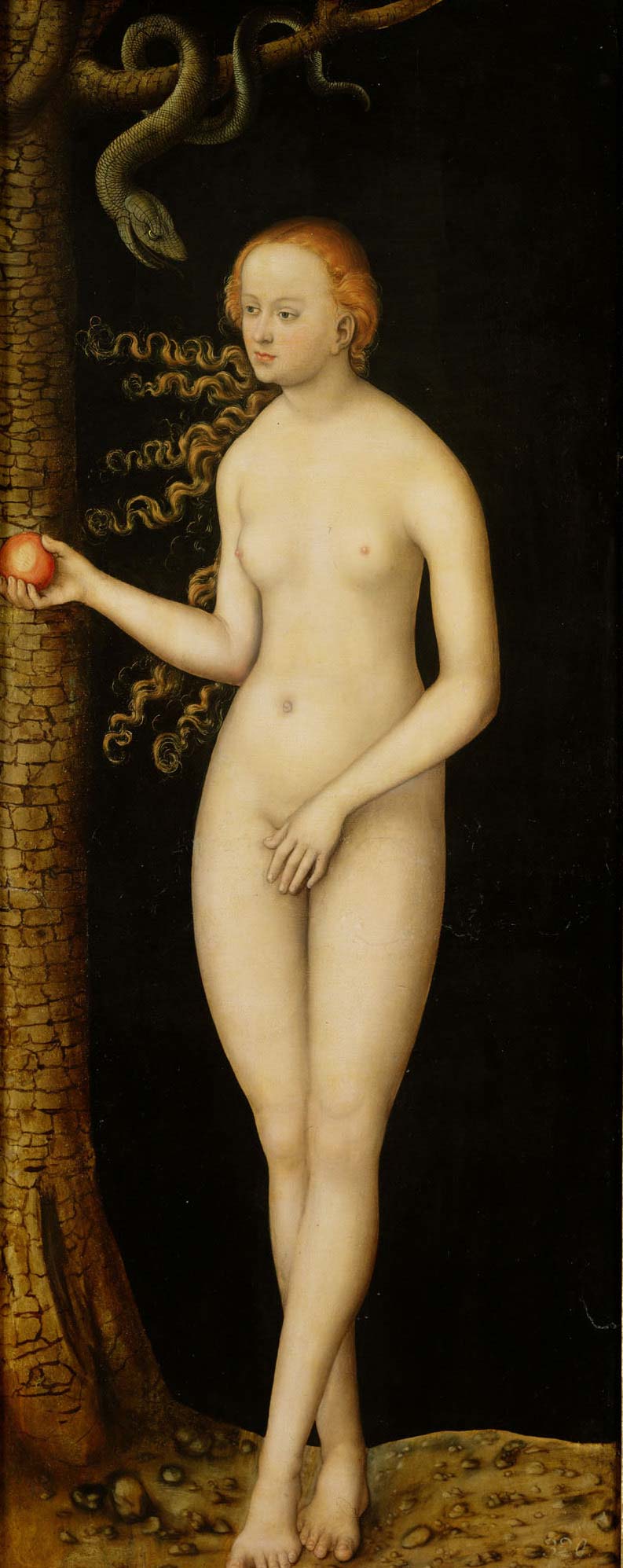 Lucas Cranach l'Ancien, Eve (1510-1520 env. ; panneau, 150,5 x 67,7 cm ; Vienne, Kunsthistorisches Museum)