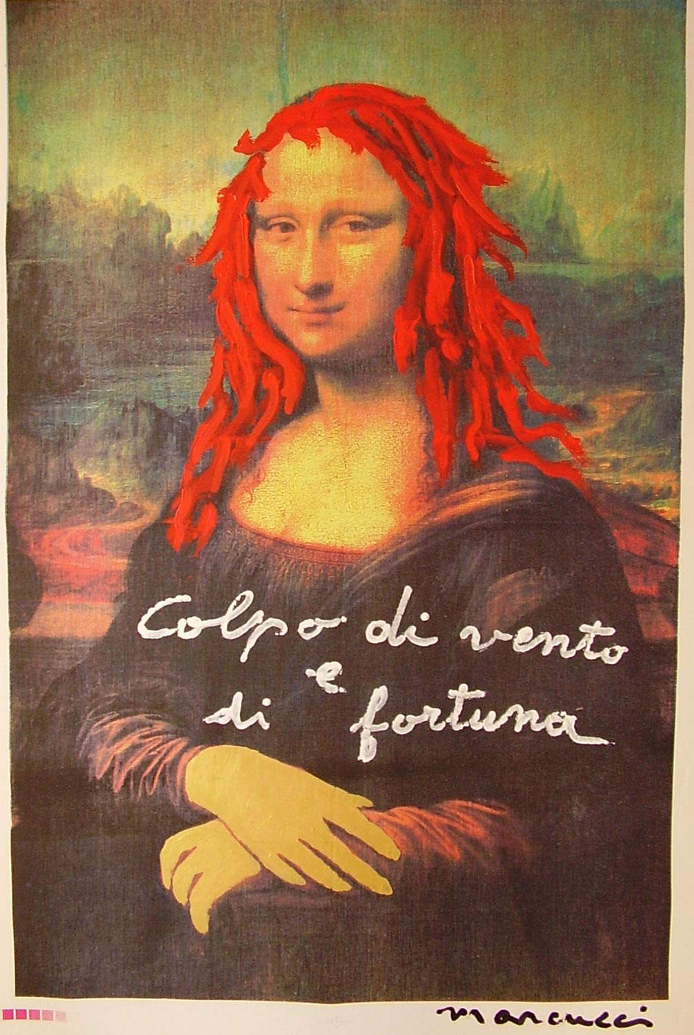 Lucia Marcucci, Golpe de viento y fortuna (1997; acrílico sobre lienzo impreso, 146 x 104 cm). Cortesía de Andrea Sirello Lucia Marcucci, Golpe de viento y fortuna (1997; acrílico sobre lienzo impreso, 146 x 104 cm). Cortesía de Andrea Sirello