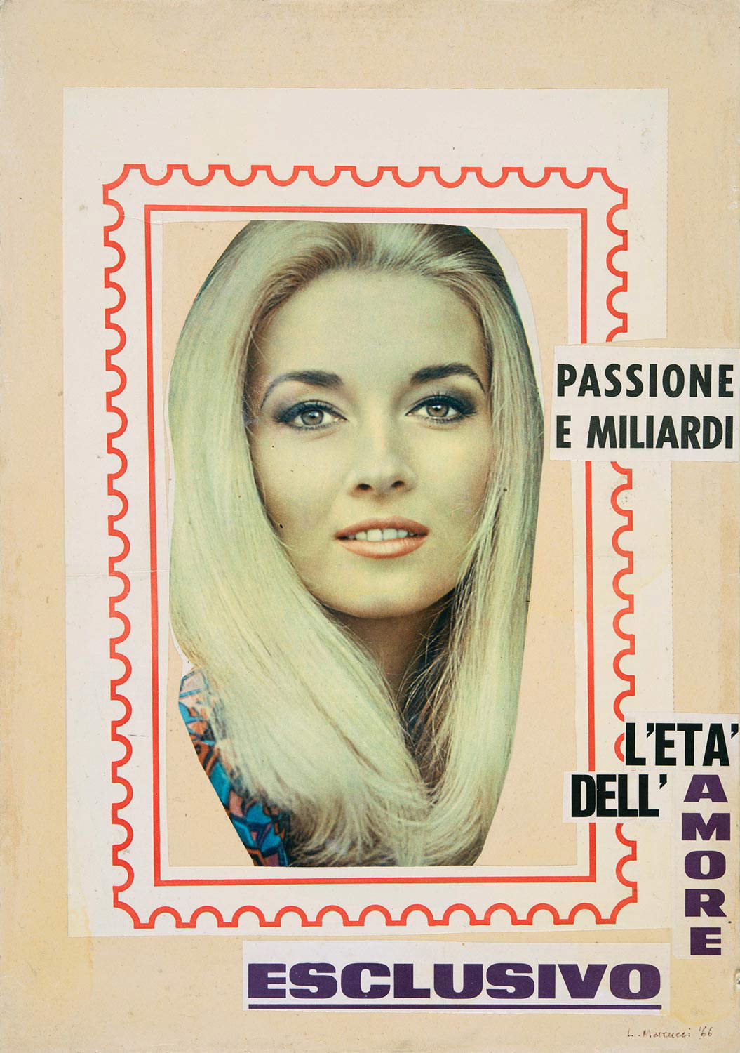 Lucia Marcucci, Pasión y billones (1966; collage sobre papel, 55,5 x 40 cm; Colección Museion, Archivo de Nueva Escritura). Foto: Augustin Ochsenreiter Lucia Marcucci, Pasión y billones (1966; collage sobre papel, 55,5 x 40 cm; Colección Museion, Archivo de Nueva Escritura). Foto: Augustin Ochsenreiter