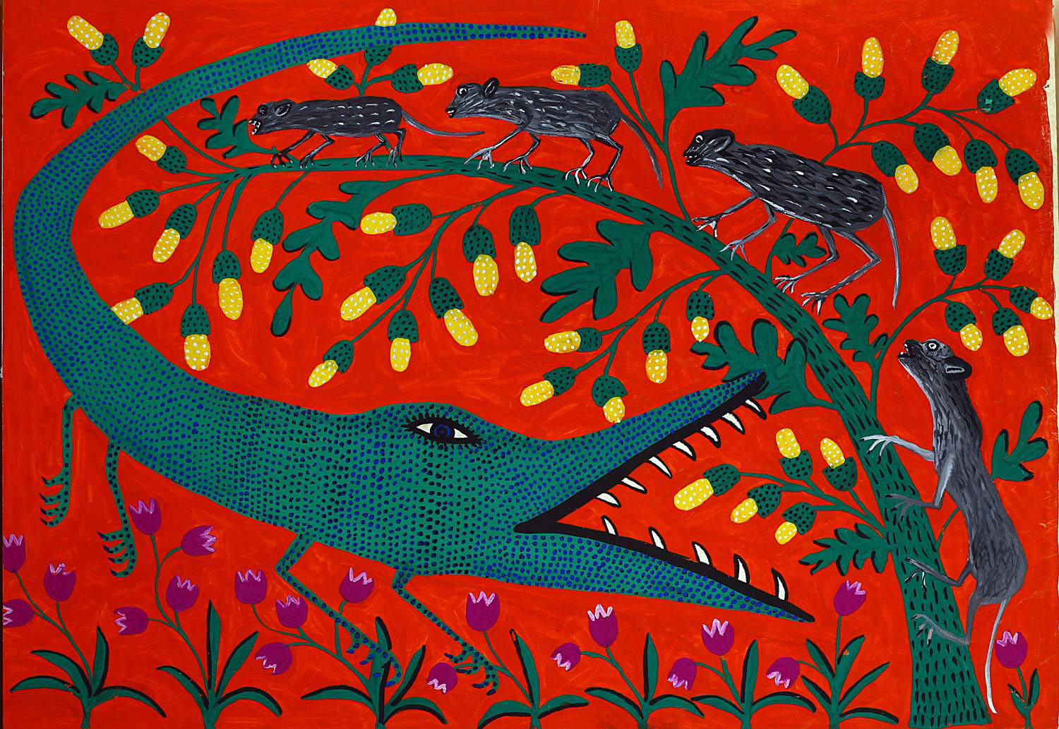 Maria Prymachenko, El cocodrilo atrapa monos (1963; Kiev, Museo Nacional Taras Shevchenko) Maria Prymachenko, El cocodrilo atrapa monos (1963; Kiev, Museo Nacional Taras Shevchenko)