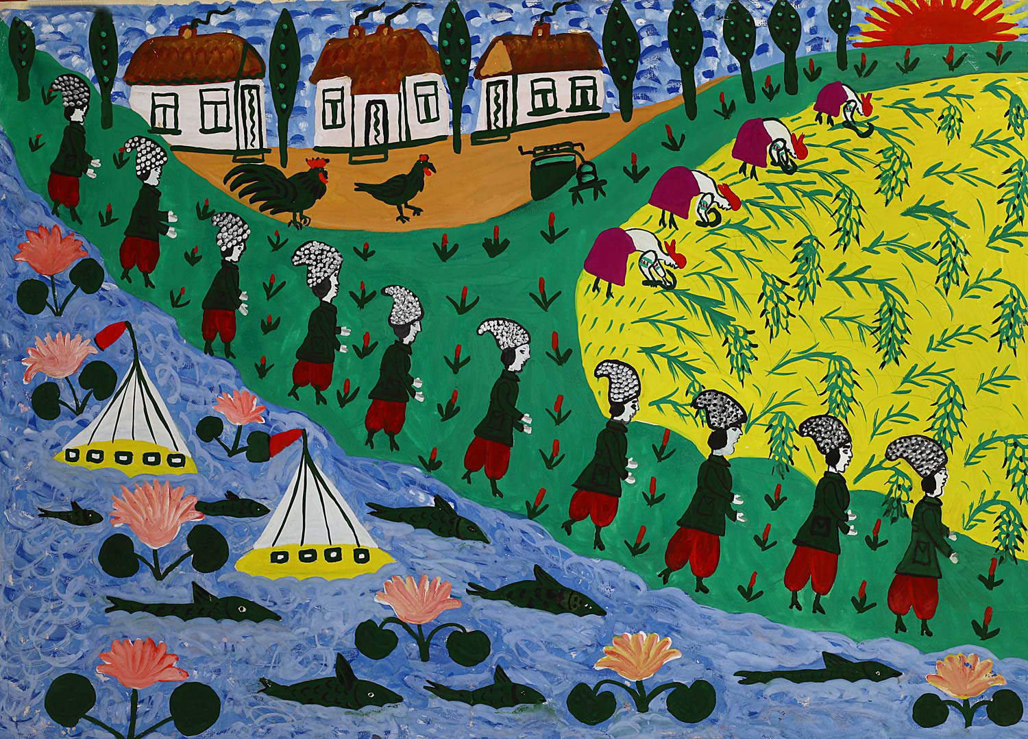 Maria Prymachenko, Oh, on the mountain the reapers reap (1965; Kiev, Museo Nacional Taras Shevchenko) Maria Prymachenko, Oh, on the mountain the reapers reap (1965; Kiev, Museo Nacional Taras Shevchenko)