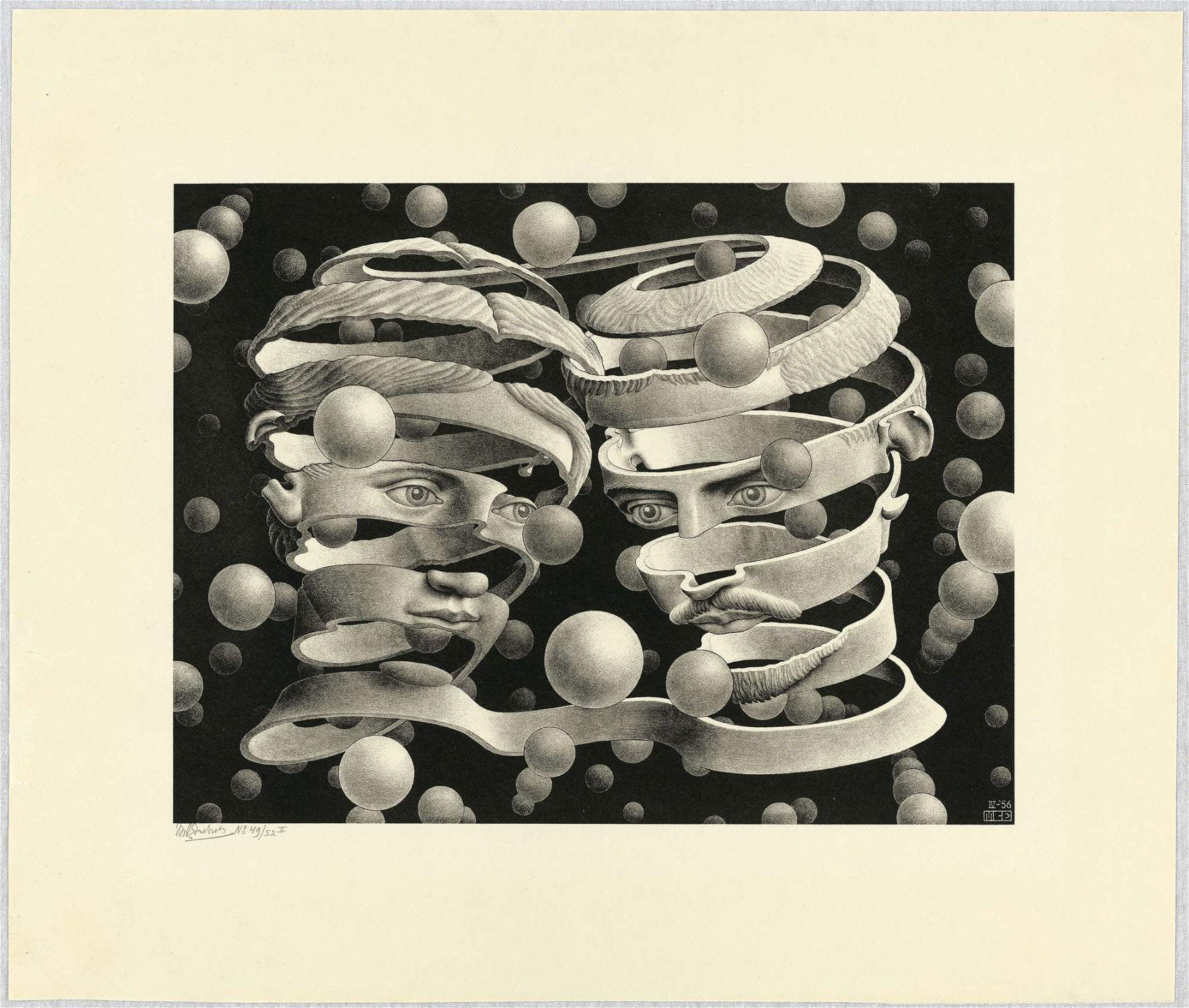 Maurits Cornelis Escher, Vincolo d’unione (1956; Litografia, 253x339 mm; Collezione M.C. Escher Foundation, Paesi Bassi) © 2023 The M.C. Escher Company. Tutti i diritti riservati www.mcescher.com